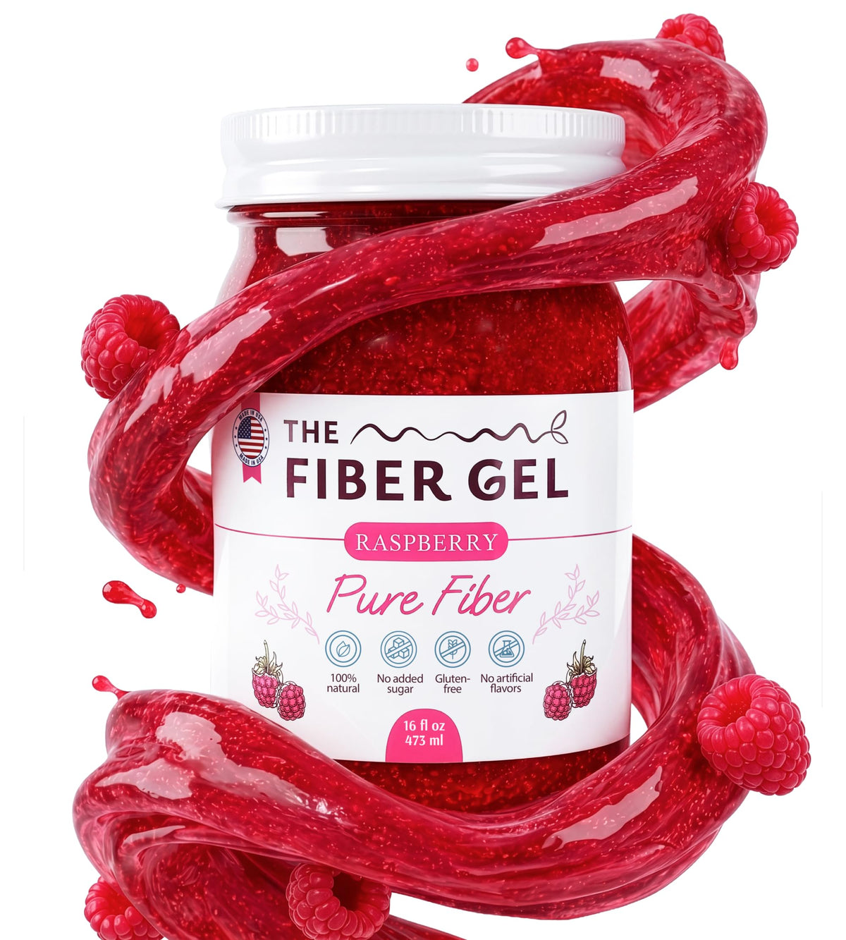 The Fiber Gel frasco frontal mostrando etiqueta y beneficio práctico