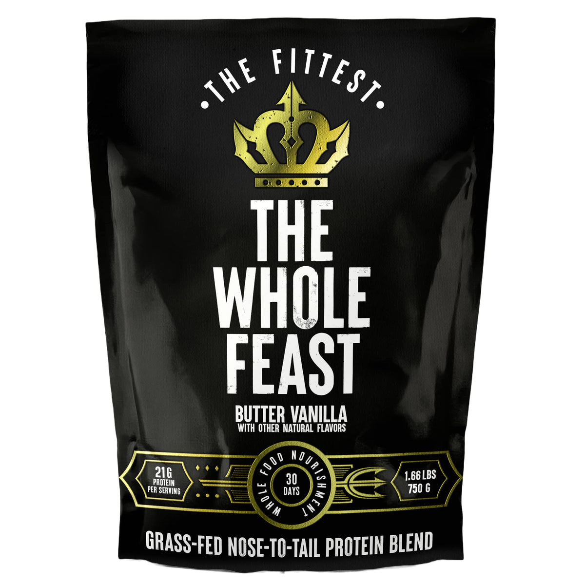 The Fittest paquete frontal mostrando diseño y sabor butter vanilla para elegir