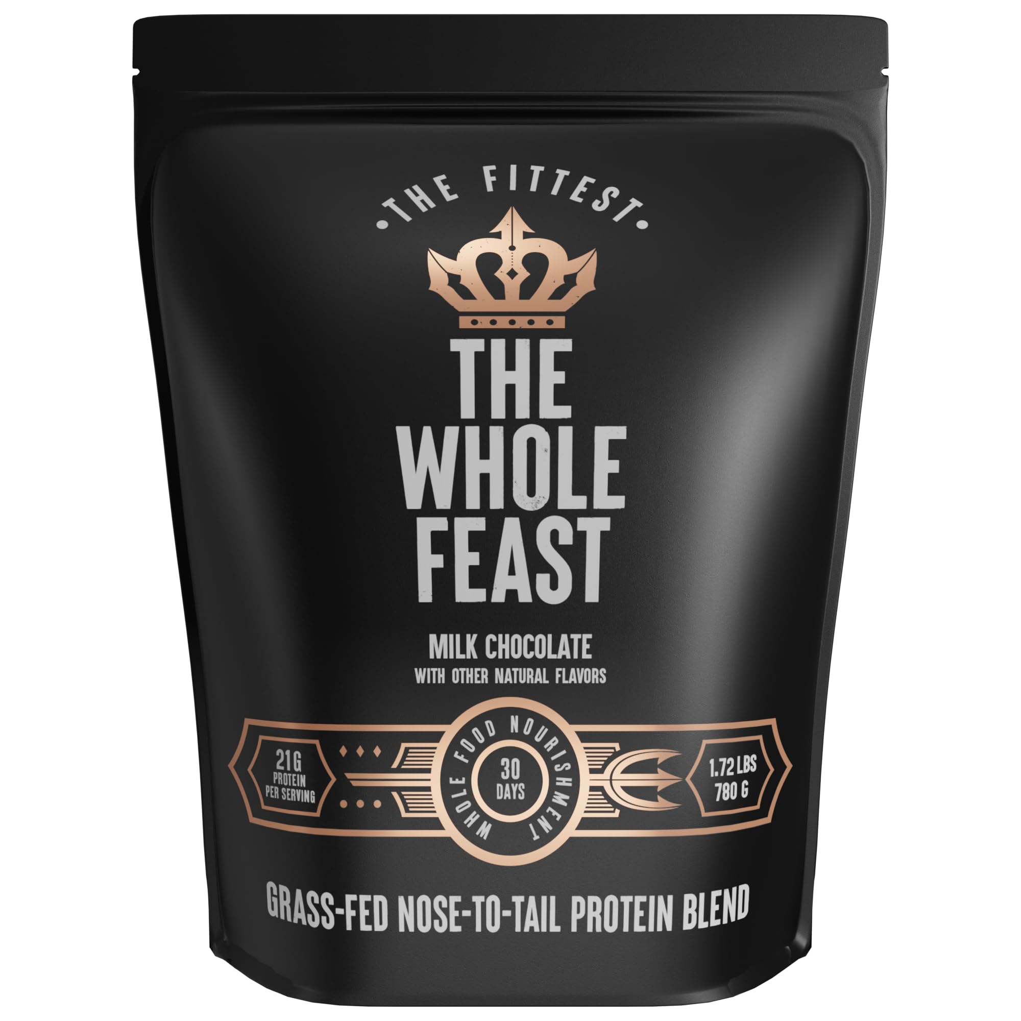 The Fittest envase frontal Whole Feast mostrando etiqueta y beneficio proteico
