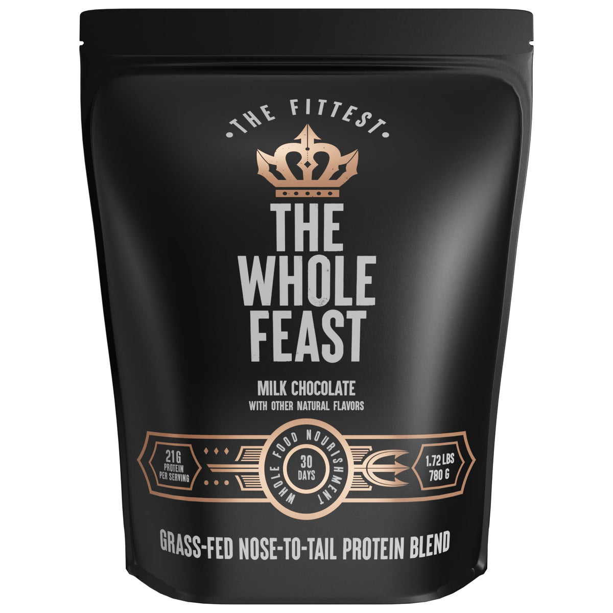 The Fittest envase frontal Whole Feast mostrando etiqueta y beneficio proteico