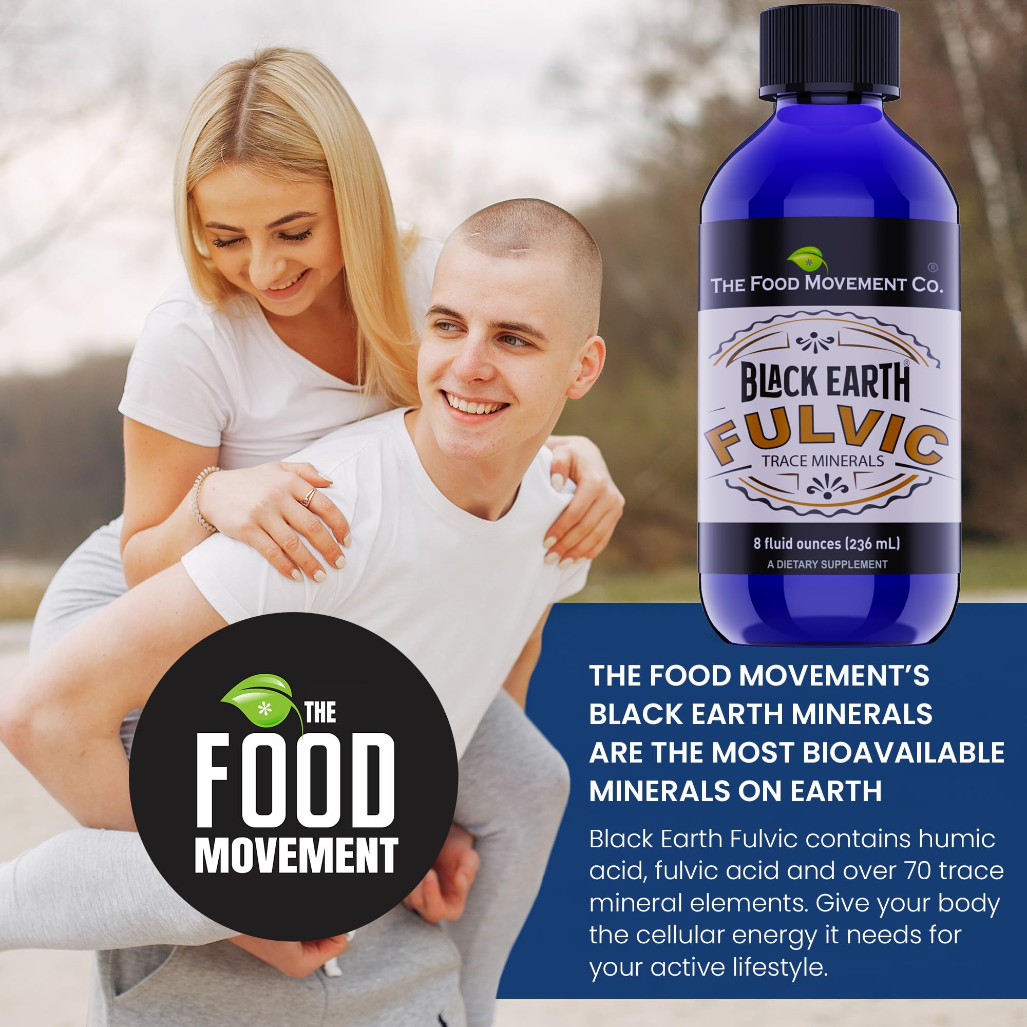 THE FOOD MOVEMENT CO. comparación de tamaño de la botella 8 oz junto a objetos cotidianos, fácil transporte
