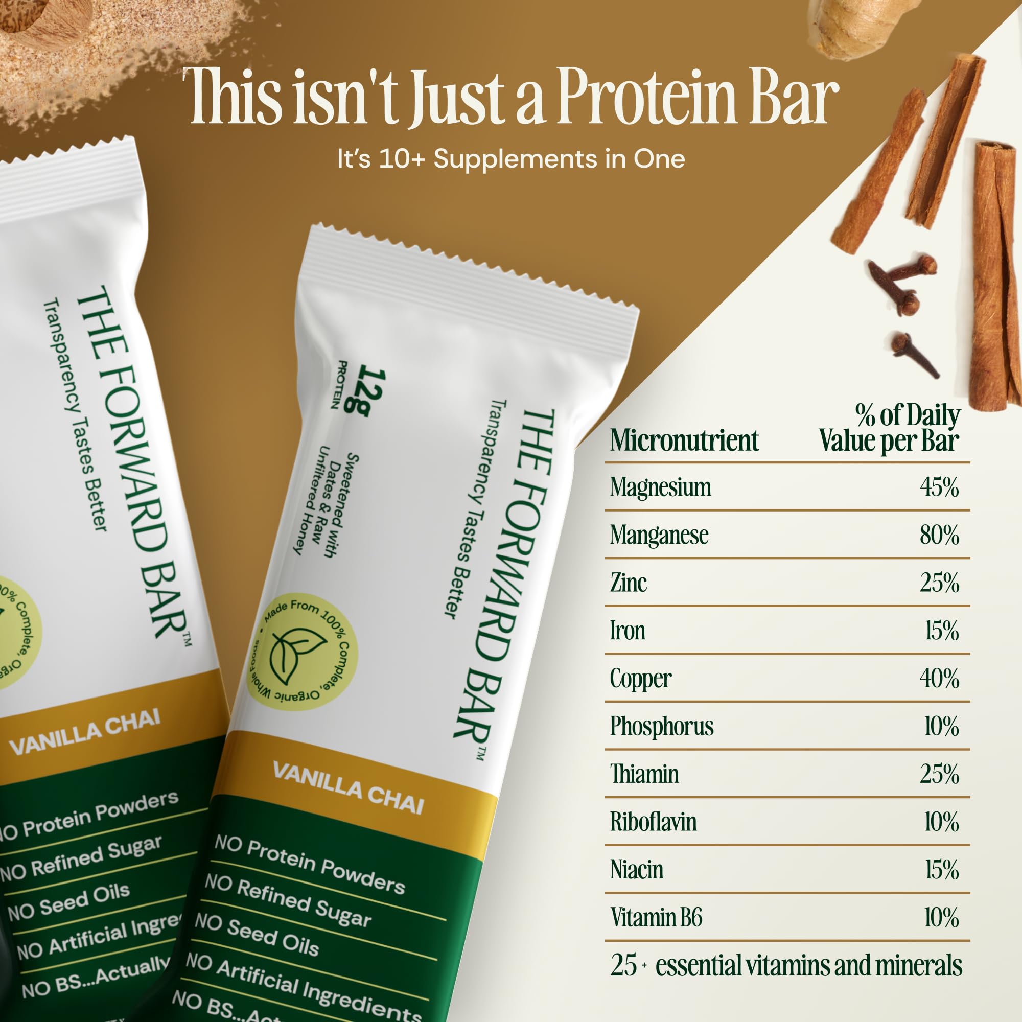 The Forward Bar etiqueta de ingredientes limpia y reconocible