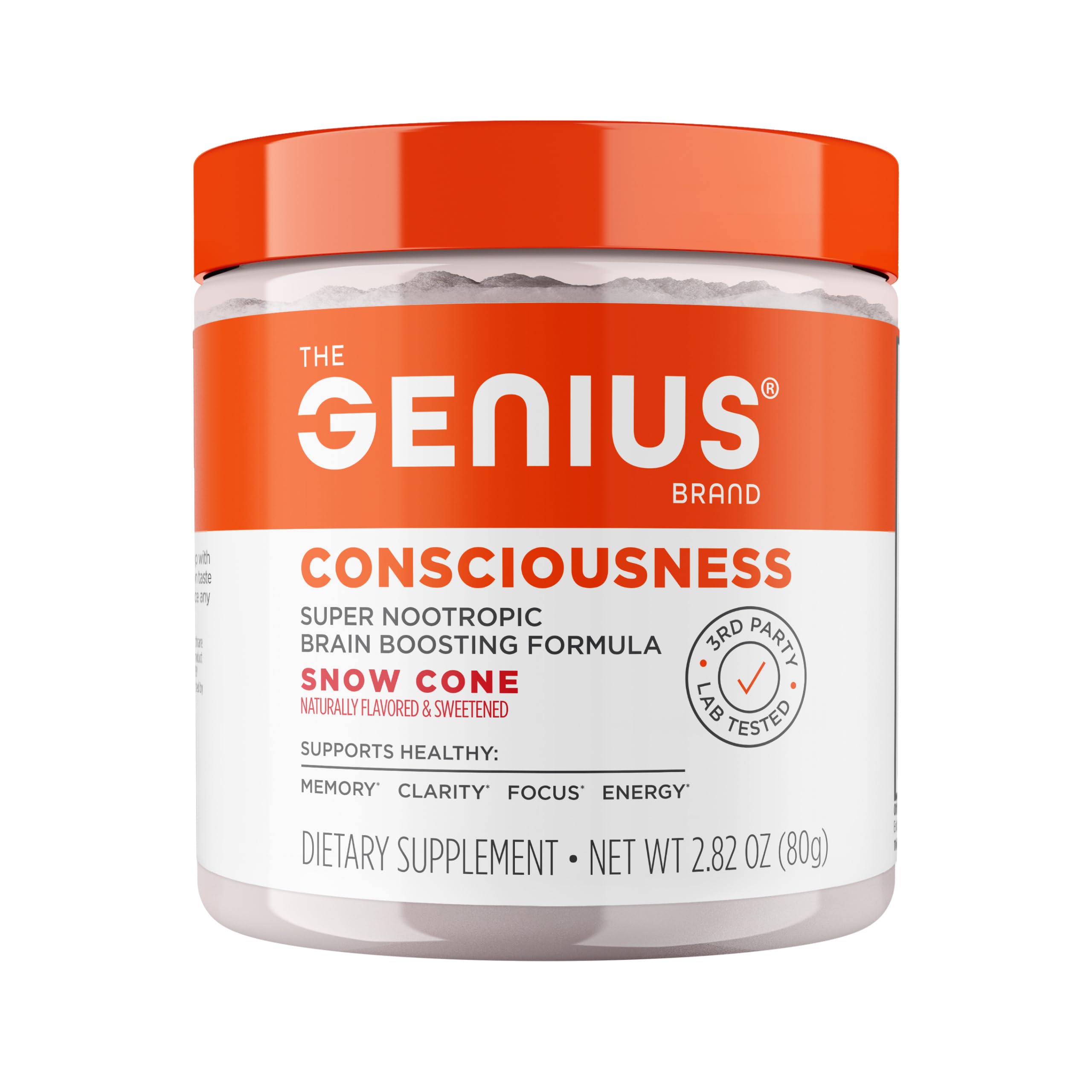 The Genius Brand frasco frontal con sabor Snow Cone y beneficio de claridad