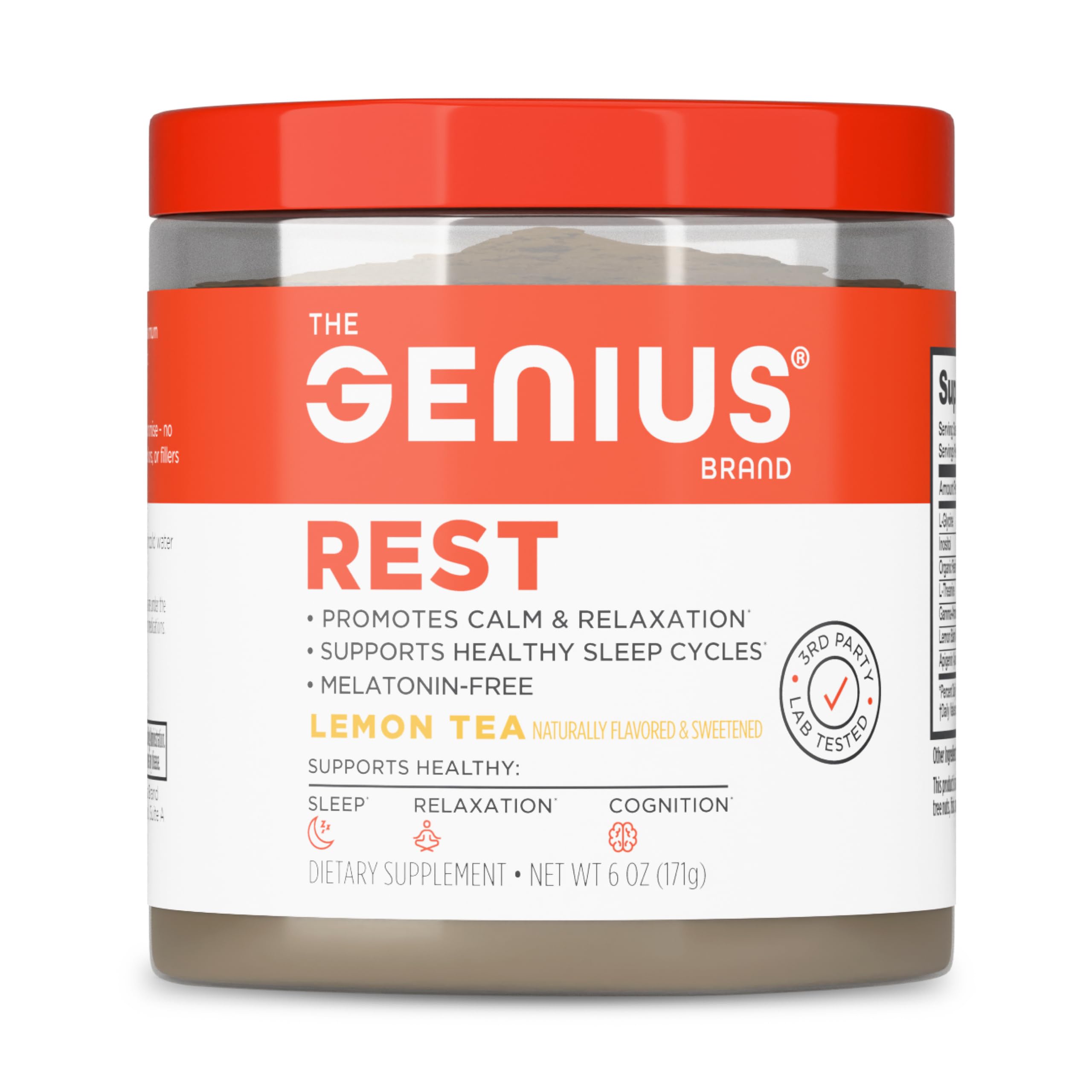 The Genius Brand empaque frontal de Genius Rest, muestra claridad y confianza
