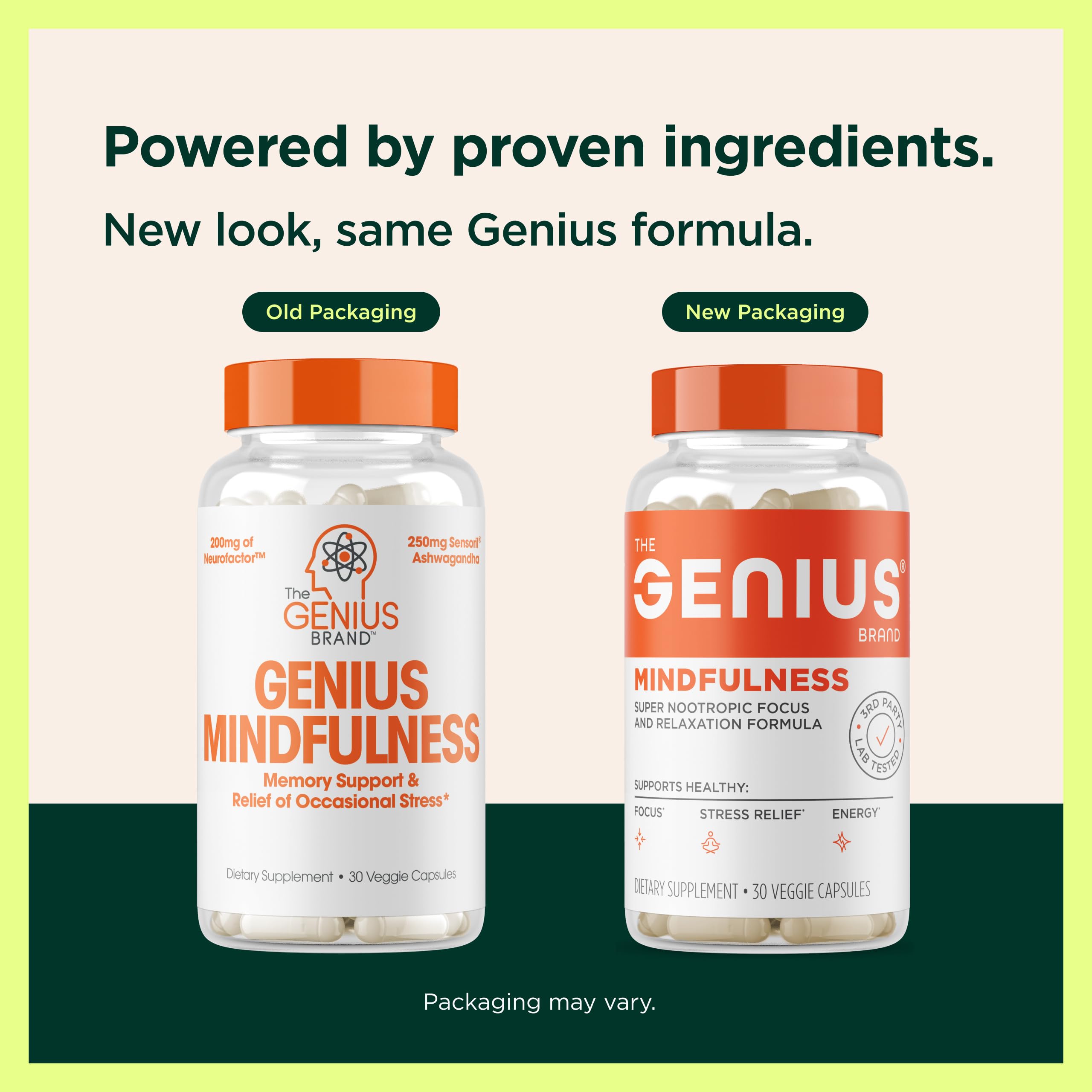 The Genius Brand etiqueta con información de ingredientes y seguridad