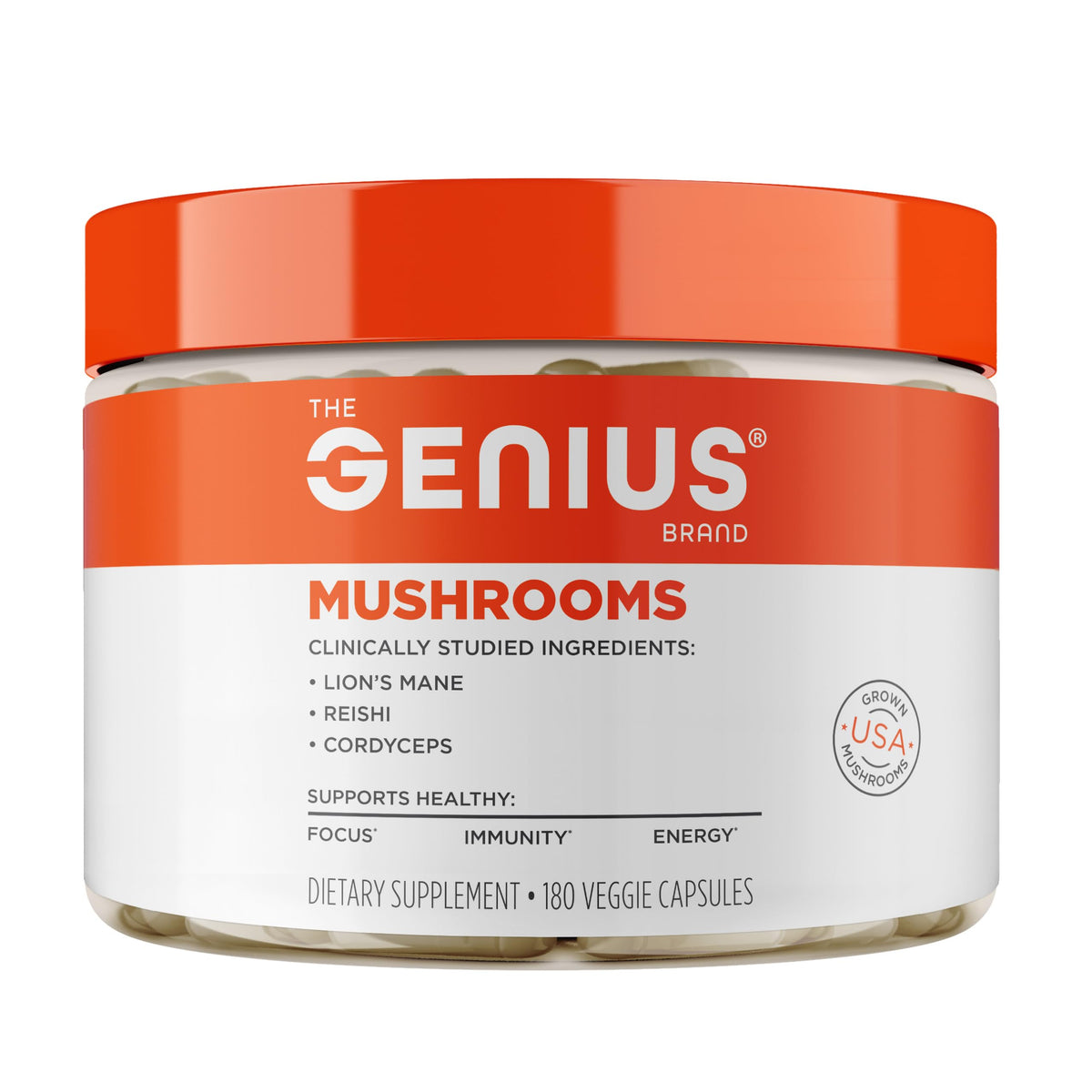 The Genius Brand envase frontal mostrando diseño y cantidad en cápsulas
