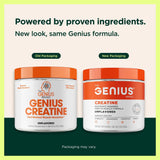 The Genius Brand polvo de creatina ultra puro en primer plano, textura fina