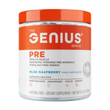 The Genius Brand frasco frontal mostrando diseño y sabor blue raspberry, beneficio claridad