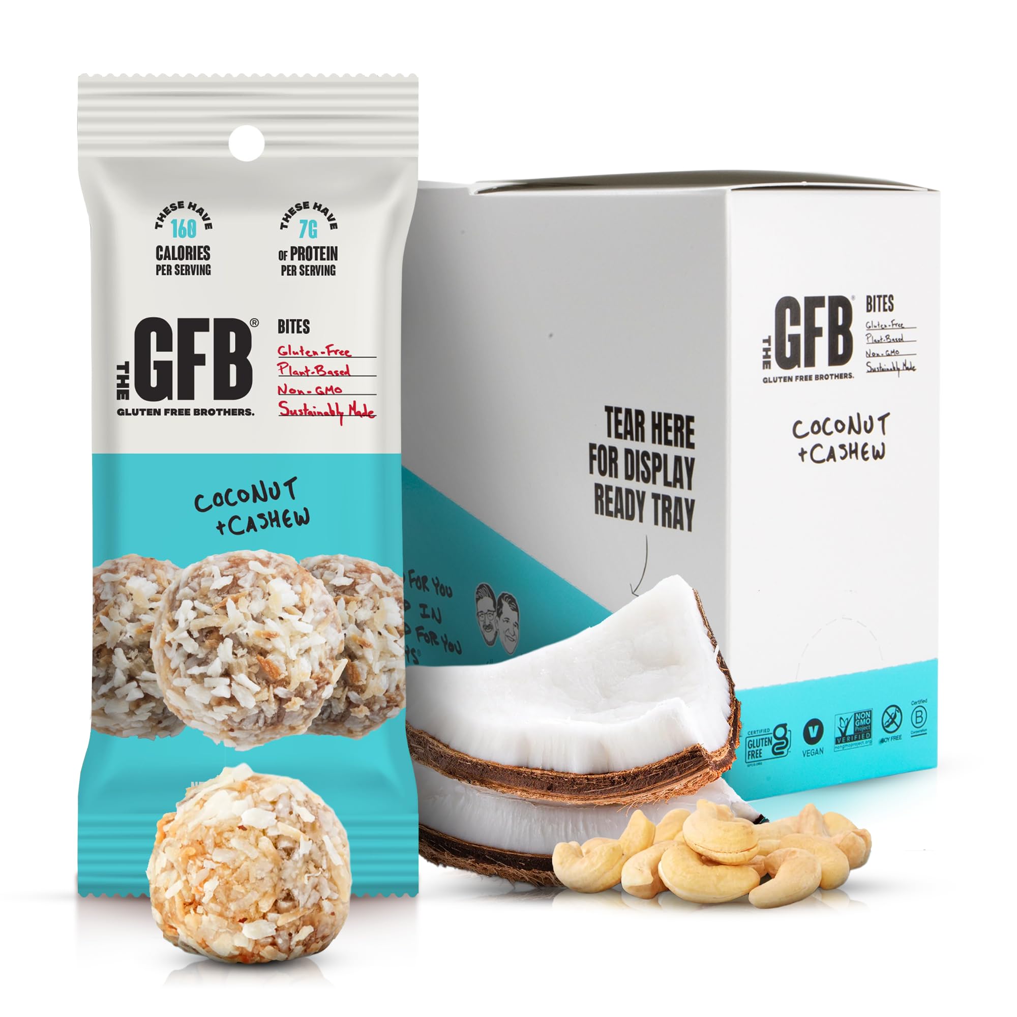 The GFB empaque frontal de bocaditos coco y anacardo, práctico para llevar