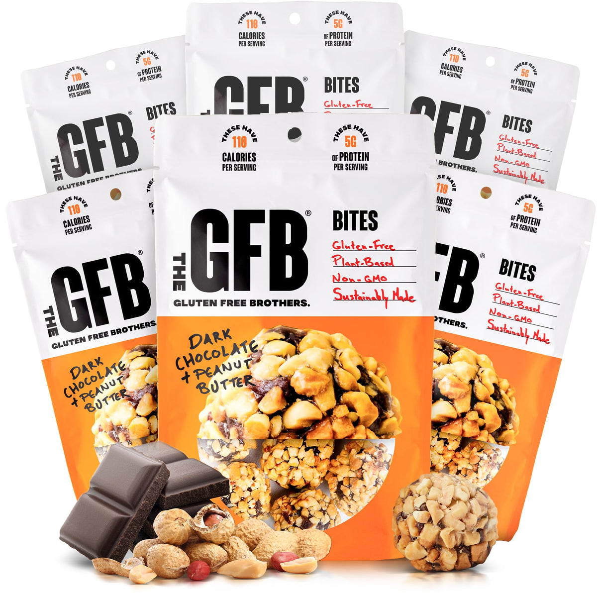 The GFB empaque frontal mostrando el sabor y beneficios