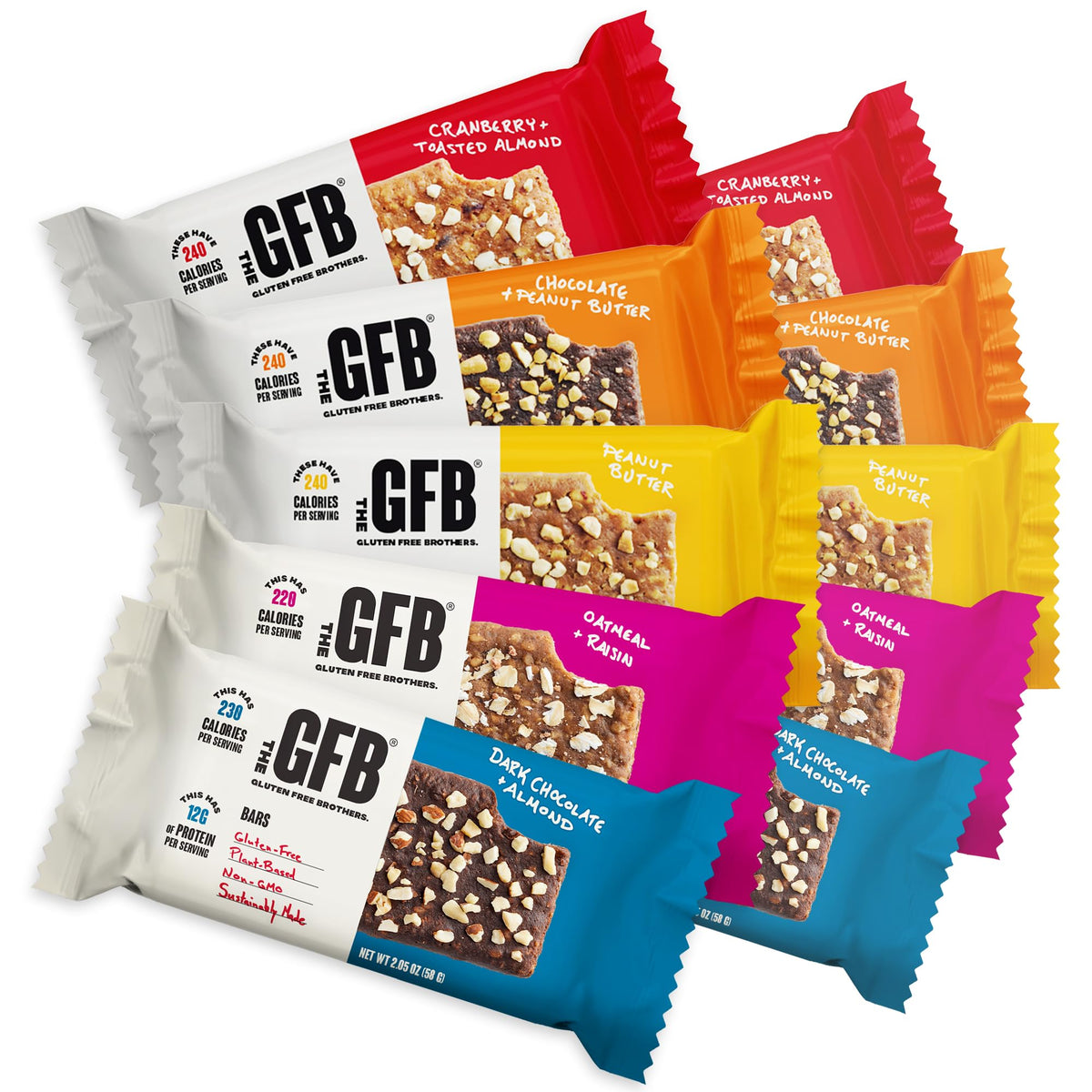 The GFB paquete frente mostrando las diez barras, práctico para llevar