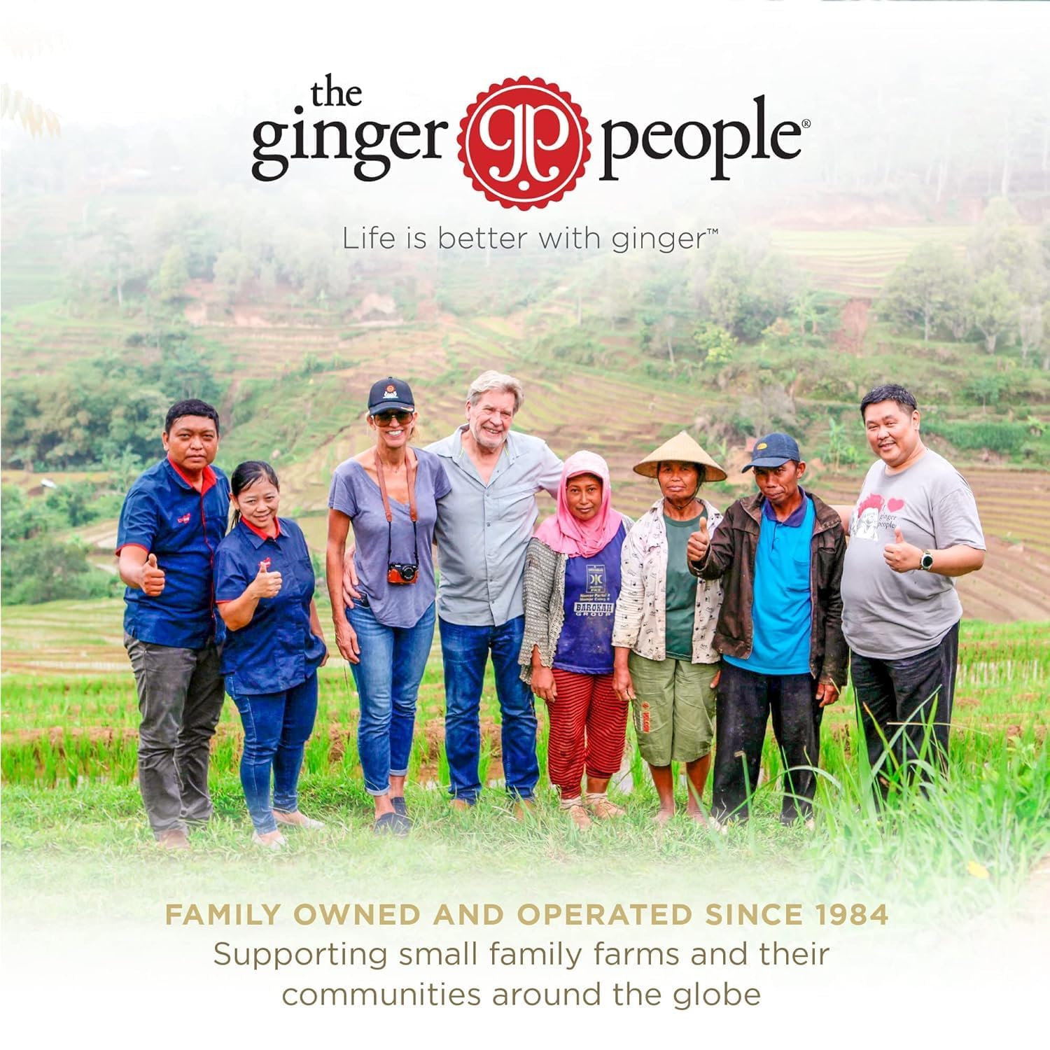 The Ginger People etiqueta con lista de ingredientes claros y beneficios simples