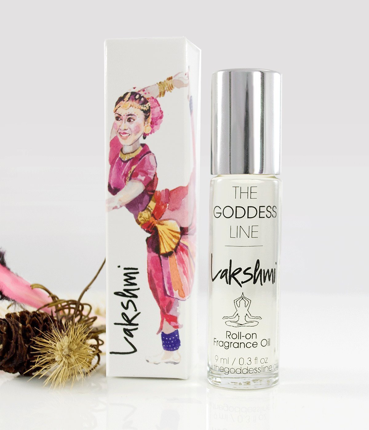 The Goddess Line Lakshmi frente del roll-on mostrando diseño y portabilidad