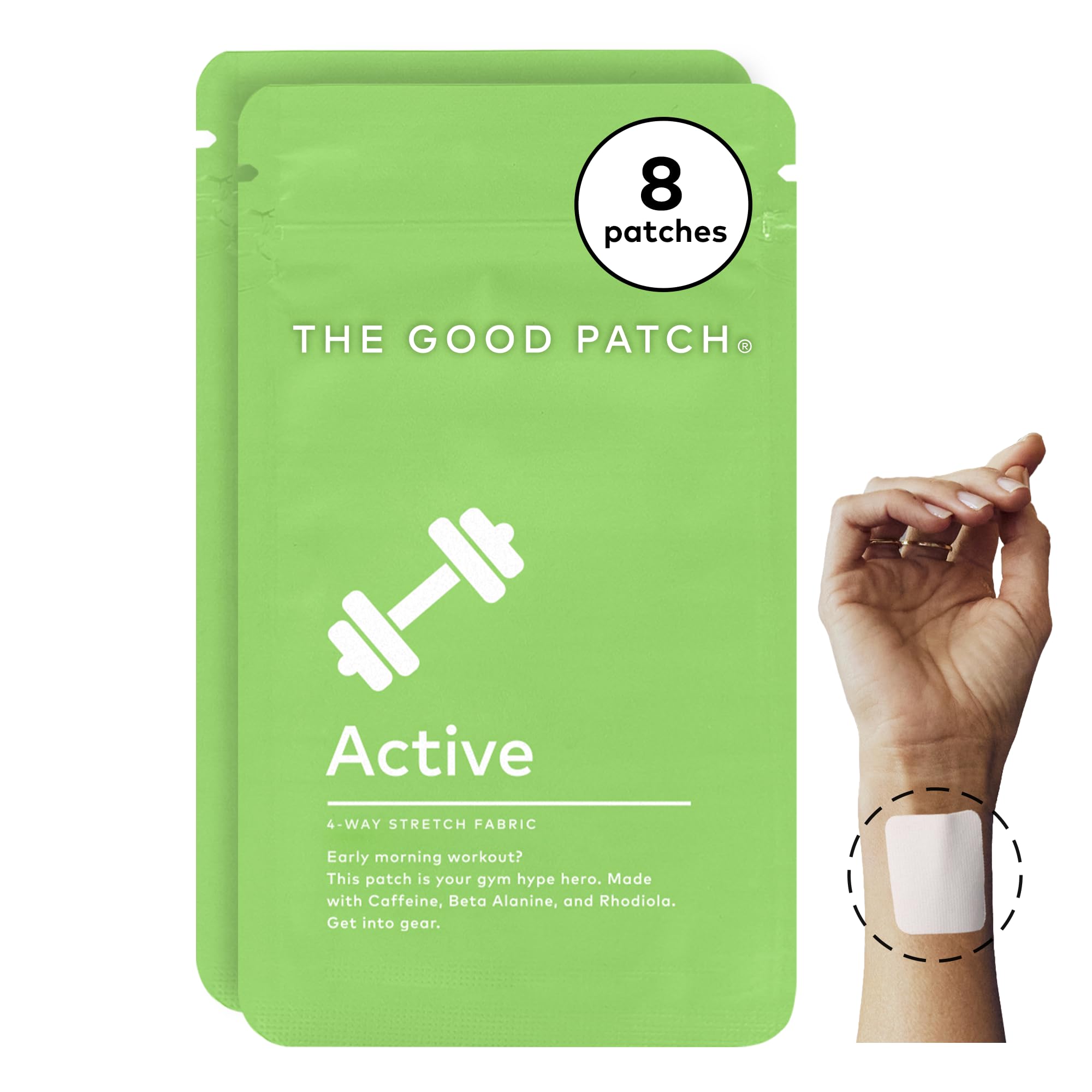The Good Patch frontal del empaque mostrando 8 parches y beneficios claros