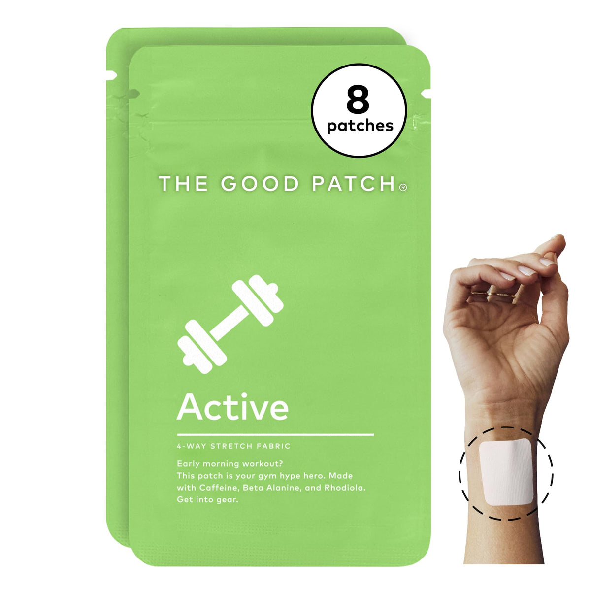 The Good Patch frontal del empaque mostrando 8 parches y beneficios claros