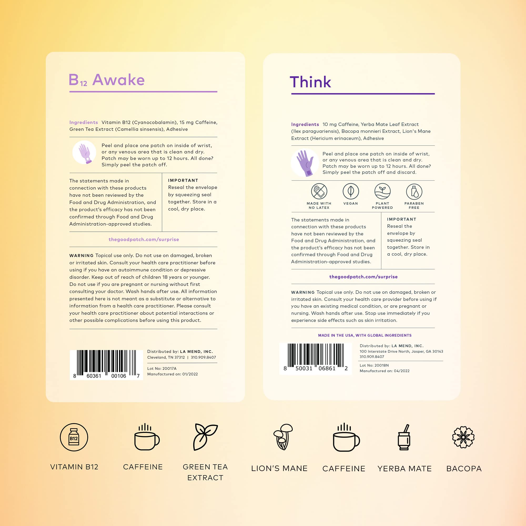 The Good Patch B12 Awake primer plano del parche resaltando diseño adhesivo