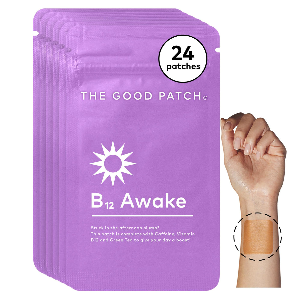 The Good Patch embalaje frontal mostrando 24 parches y beneficio portátil
