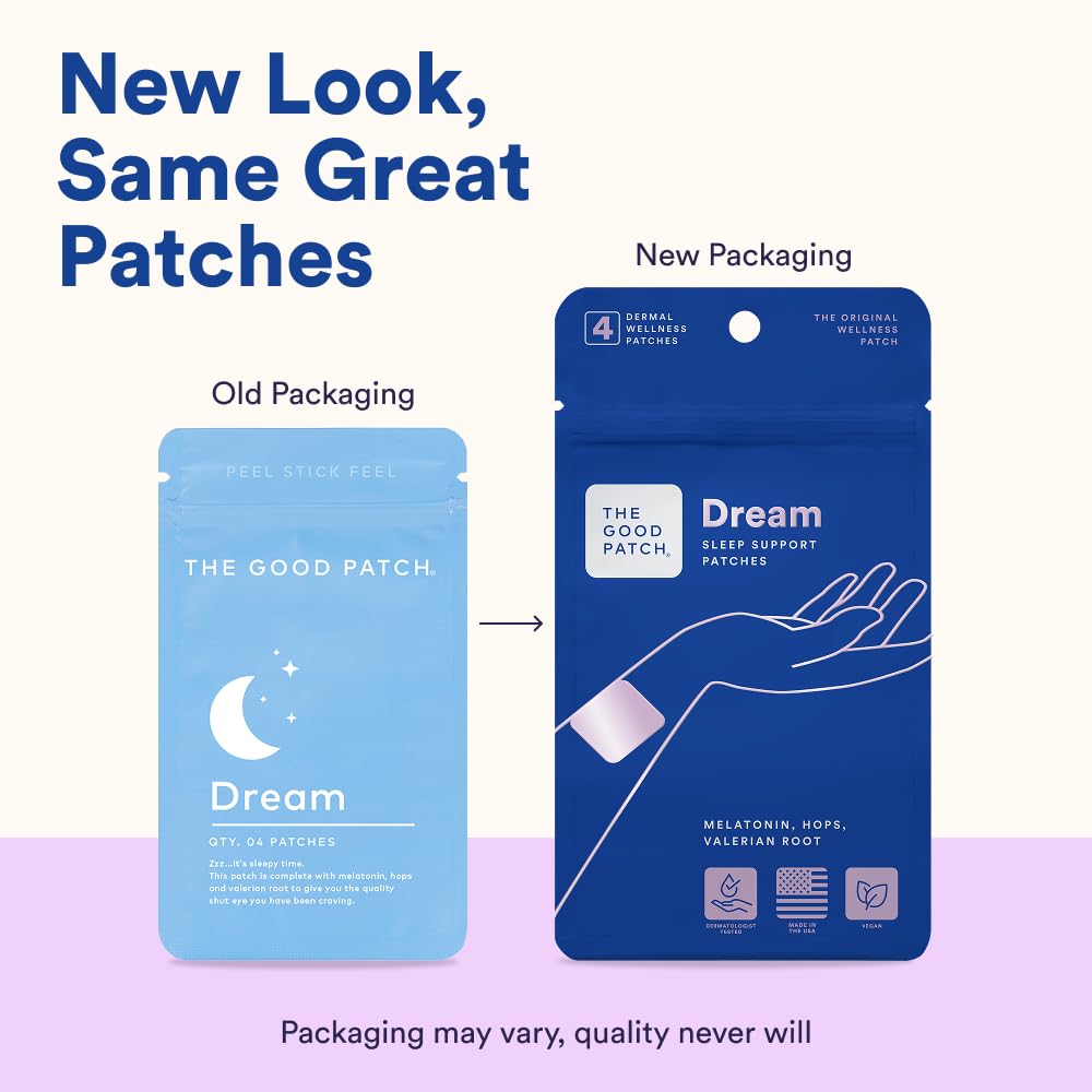 The Good Patch Dream Sleep empaque abierto con parches, fácil uso y almacenamiento