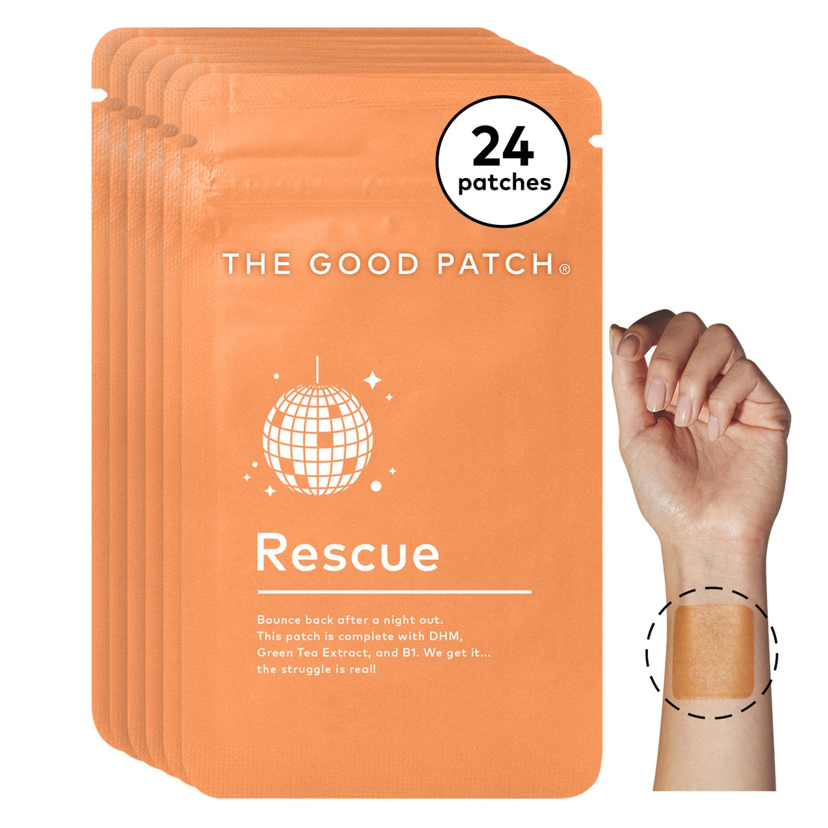 The Good Patch embalaje frontal mostrando caja de 24 parches y beneficio práctico