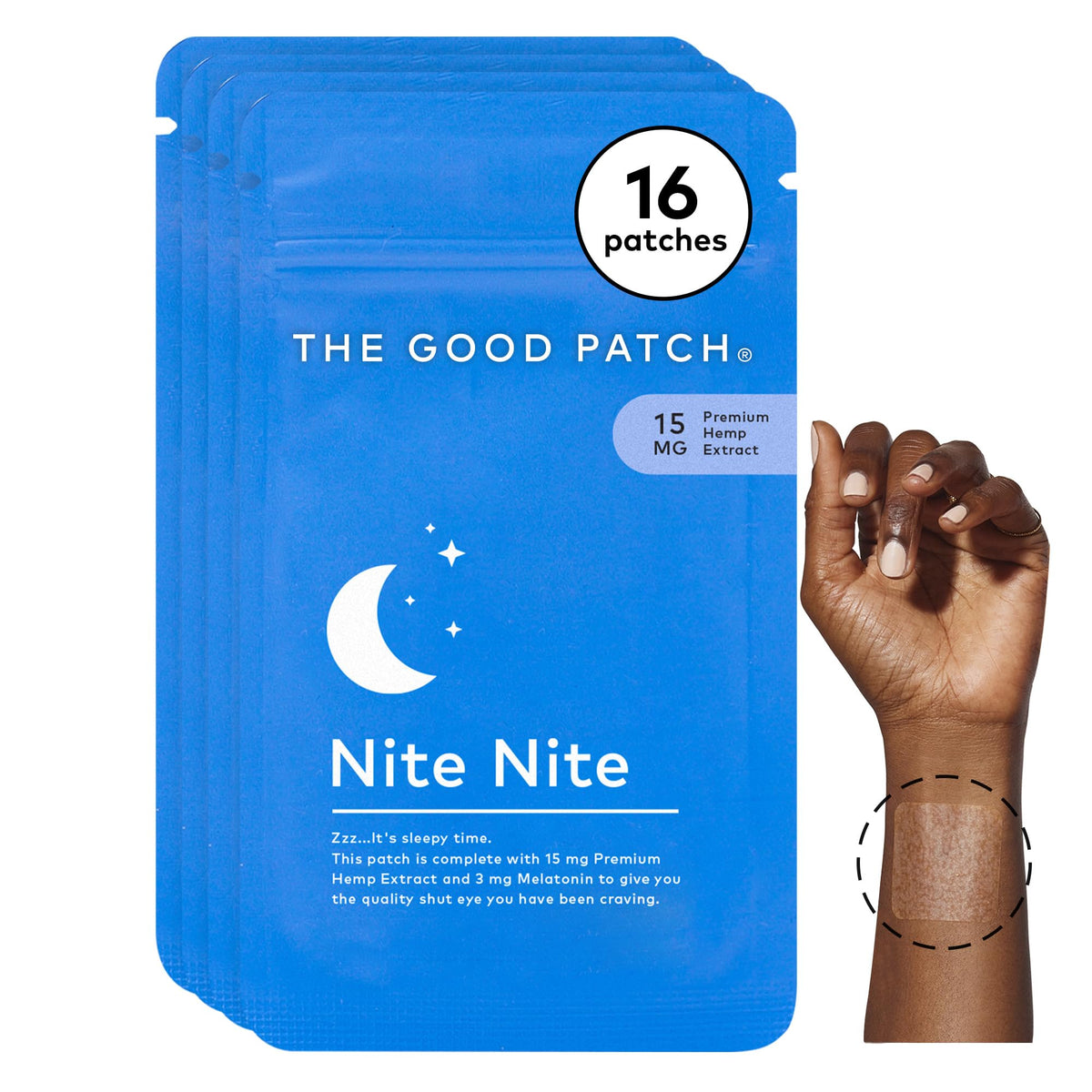 The Good Patch paquete frontal mostrando 16 parches y beneficio de conveniencia