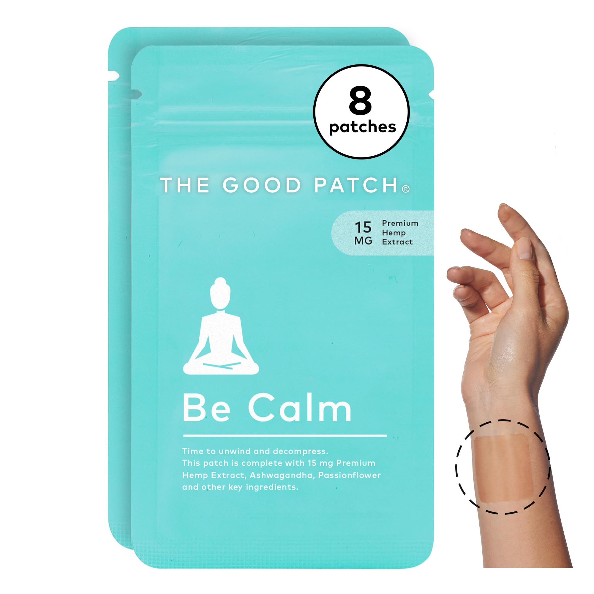 The Good Patch empaque frontal mostrando 8 parches y beneficio de conveniencia