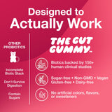 The Gut Gummy etiqueta informativa destacando ingredientes clave