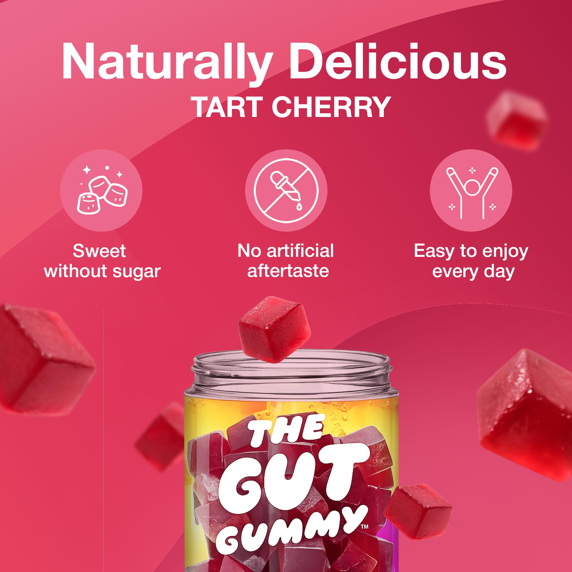 The Gut Gummy frasco abierto con gomitas para almacenamiento práctico
