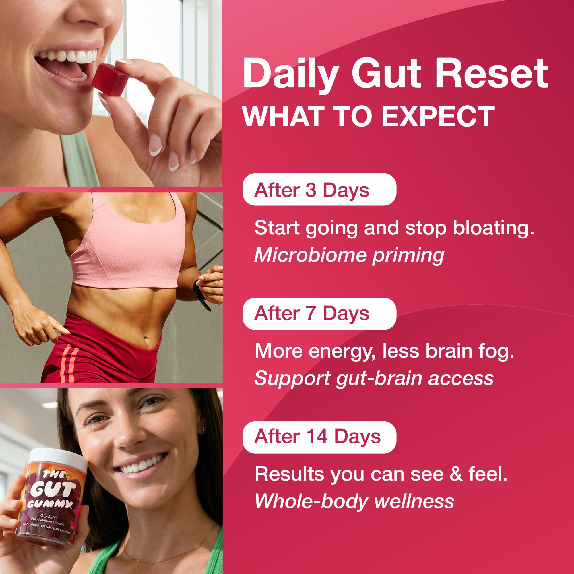 The Gut Gummy comparación de tamaño con moneda para escala clara