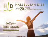 THE HALLELUJAH DIET etiqueta con sellos orgánico y sin gluten para confianza