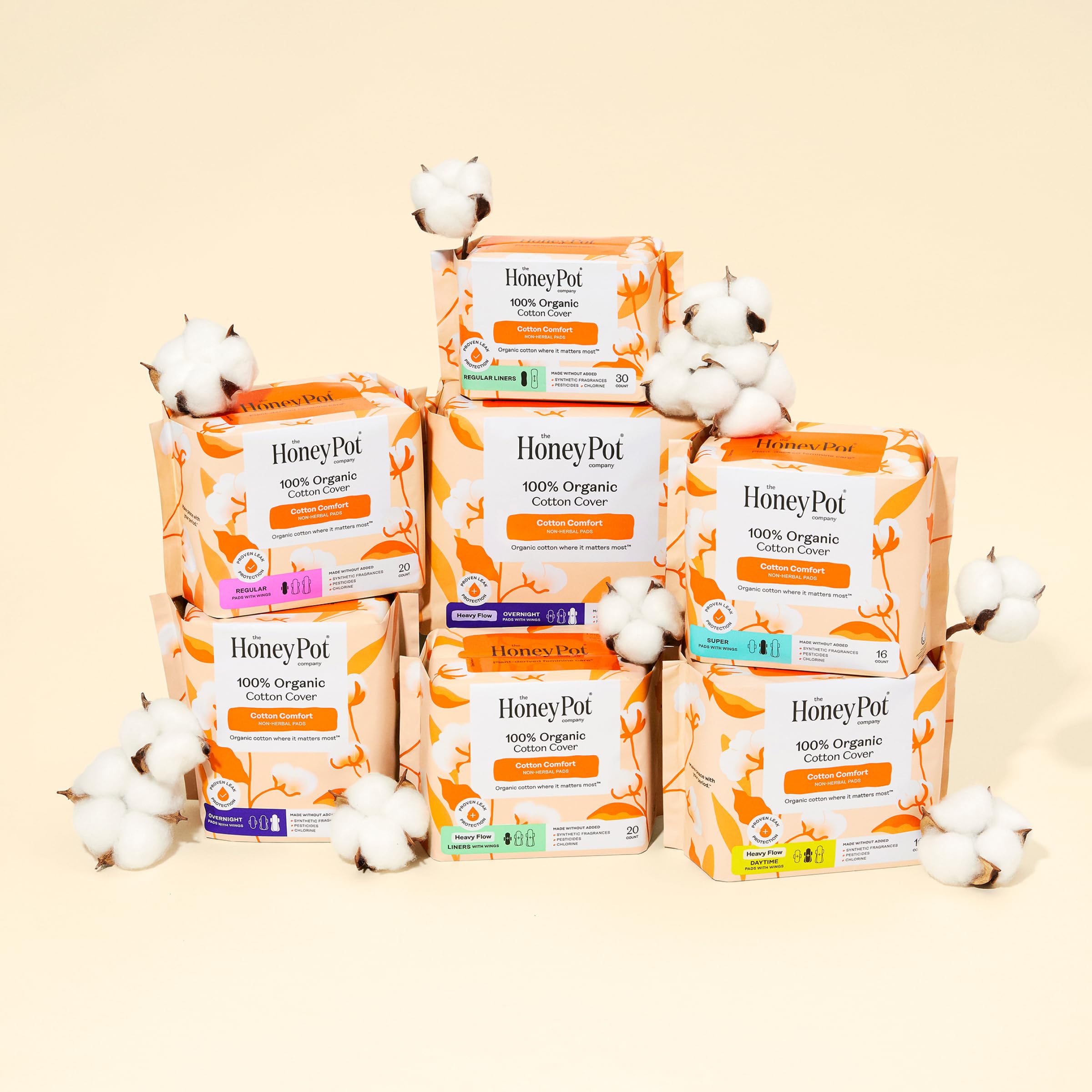 The Honey Pot Company caja abierta con 56 unidades listas para uso diario