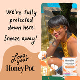The Honey Pot Company pack abierto con tampones visibles, acceso rápido