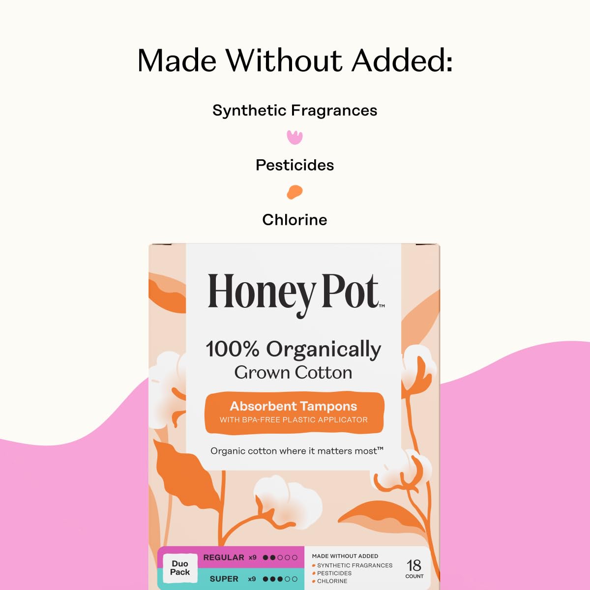 The Honey Pot Company núcleo de algodón orgánico detalle, menos irritación