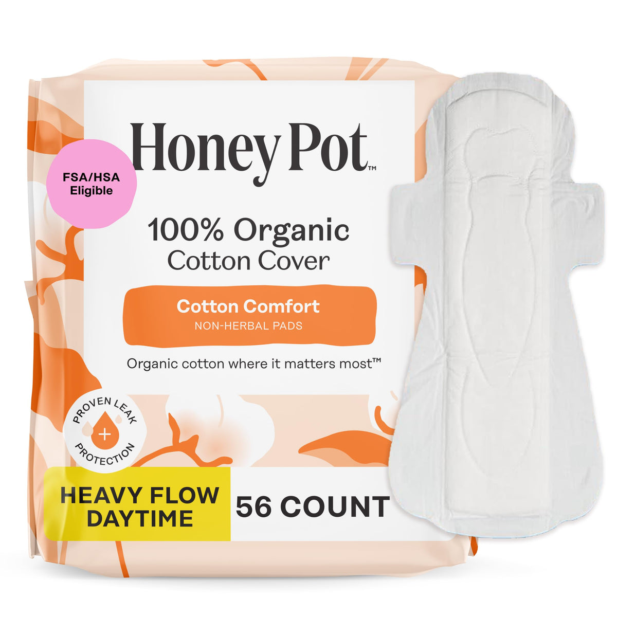 The Honey Pot Company empaque frontal muestra 56 toallas para protección segura