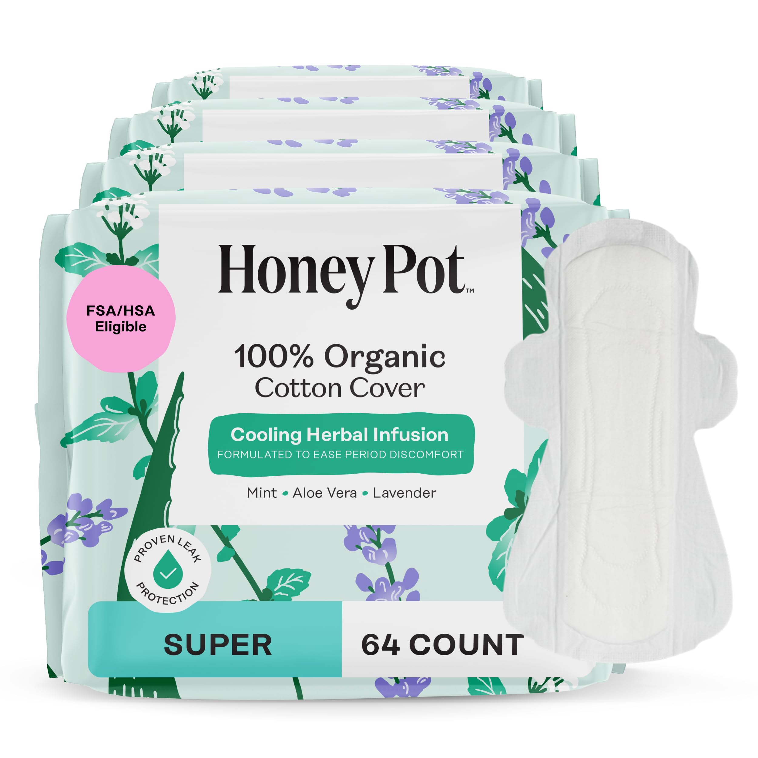 The Honey Pot Company empaque frontal mostrando 64 unidades y beneficios