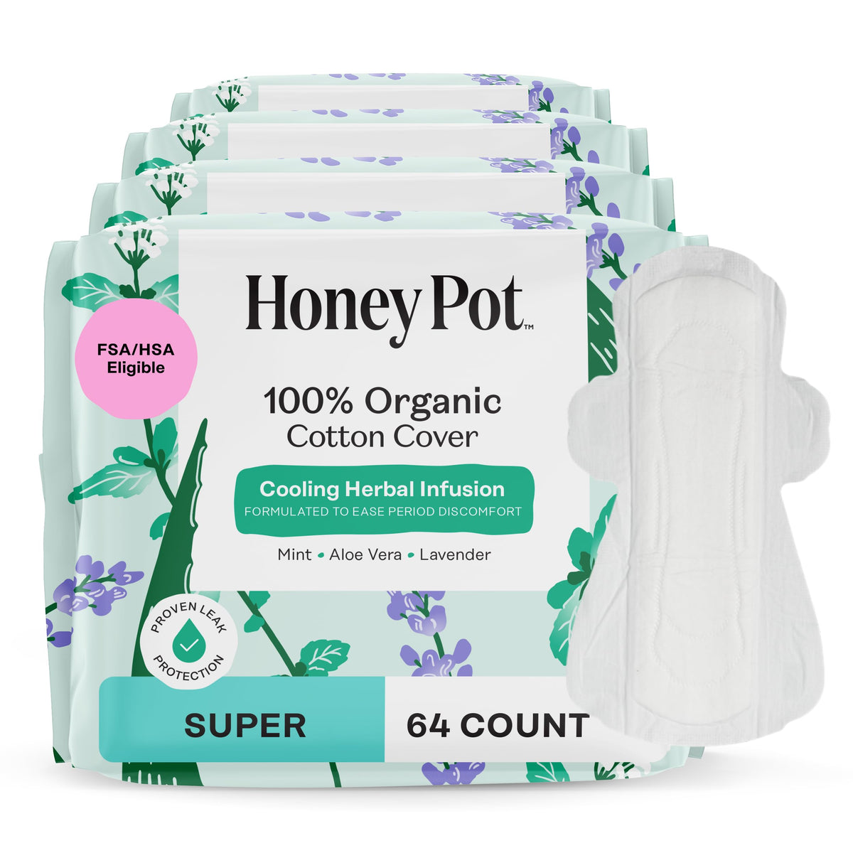 The Honey Pot Company empaque frontal mostrando 64 unidades y beneficios