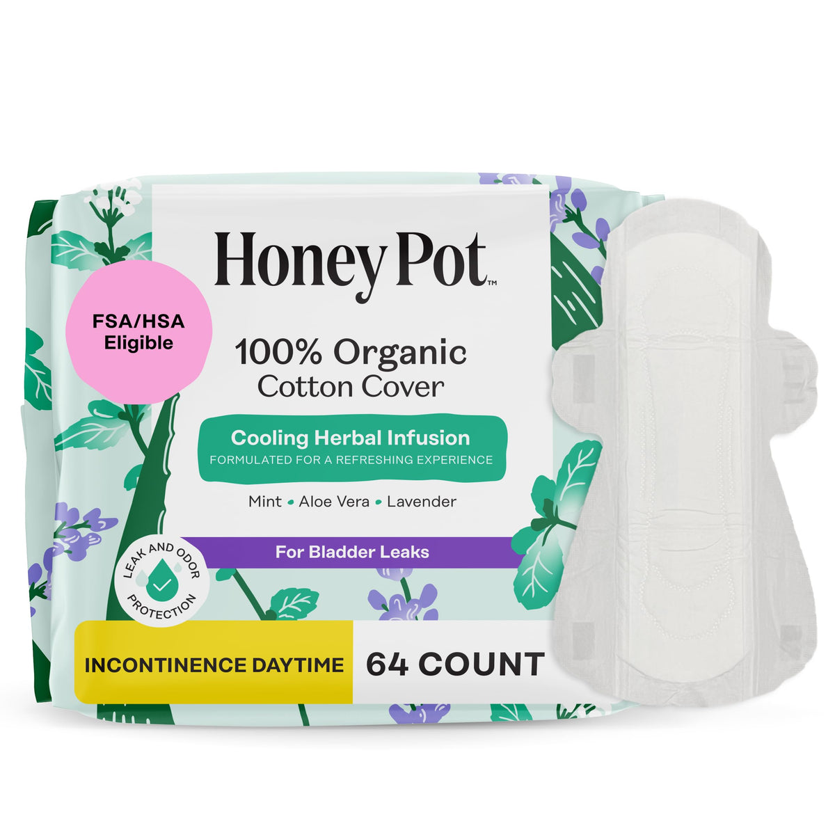 The Honey Pot Company empaque frontal mostrando 64 unidades y beneficios claros