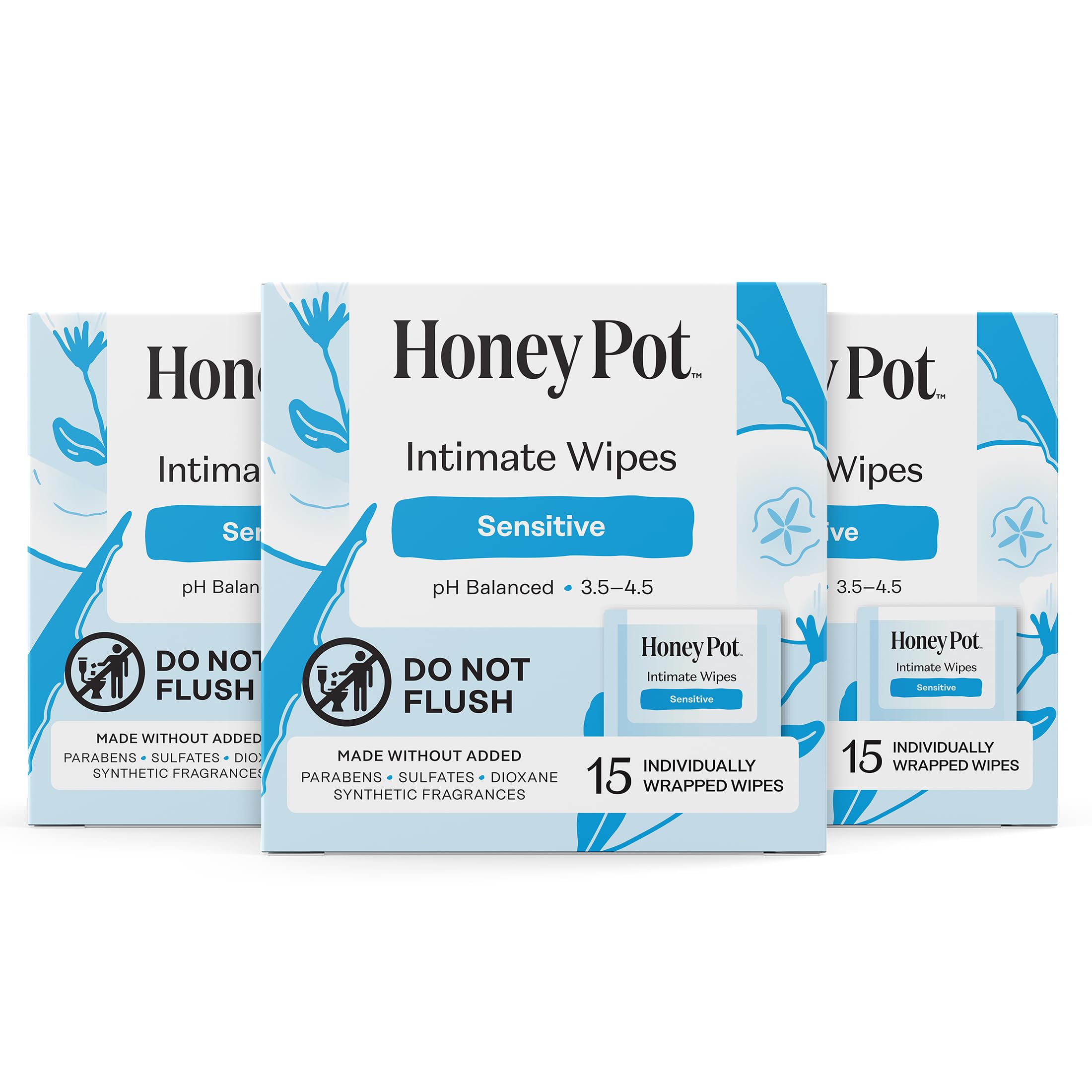 The Honey Pot paquete frontal Sensitive mostrando portabilidad y frescura