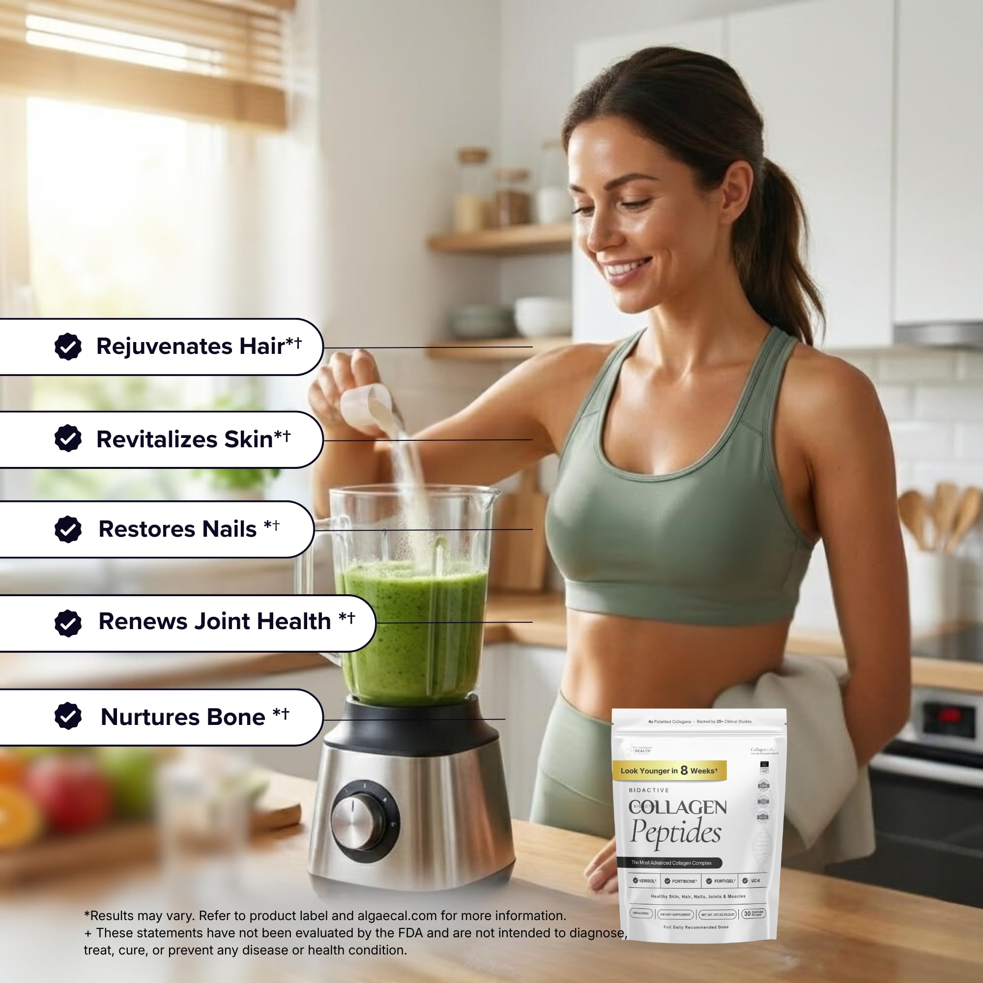 The Intelligent Health envase comparado con mano para mostrar tamaño y porciones