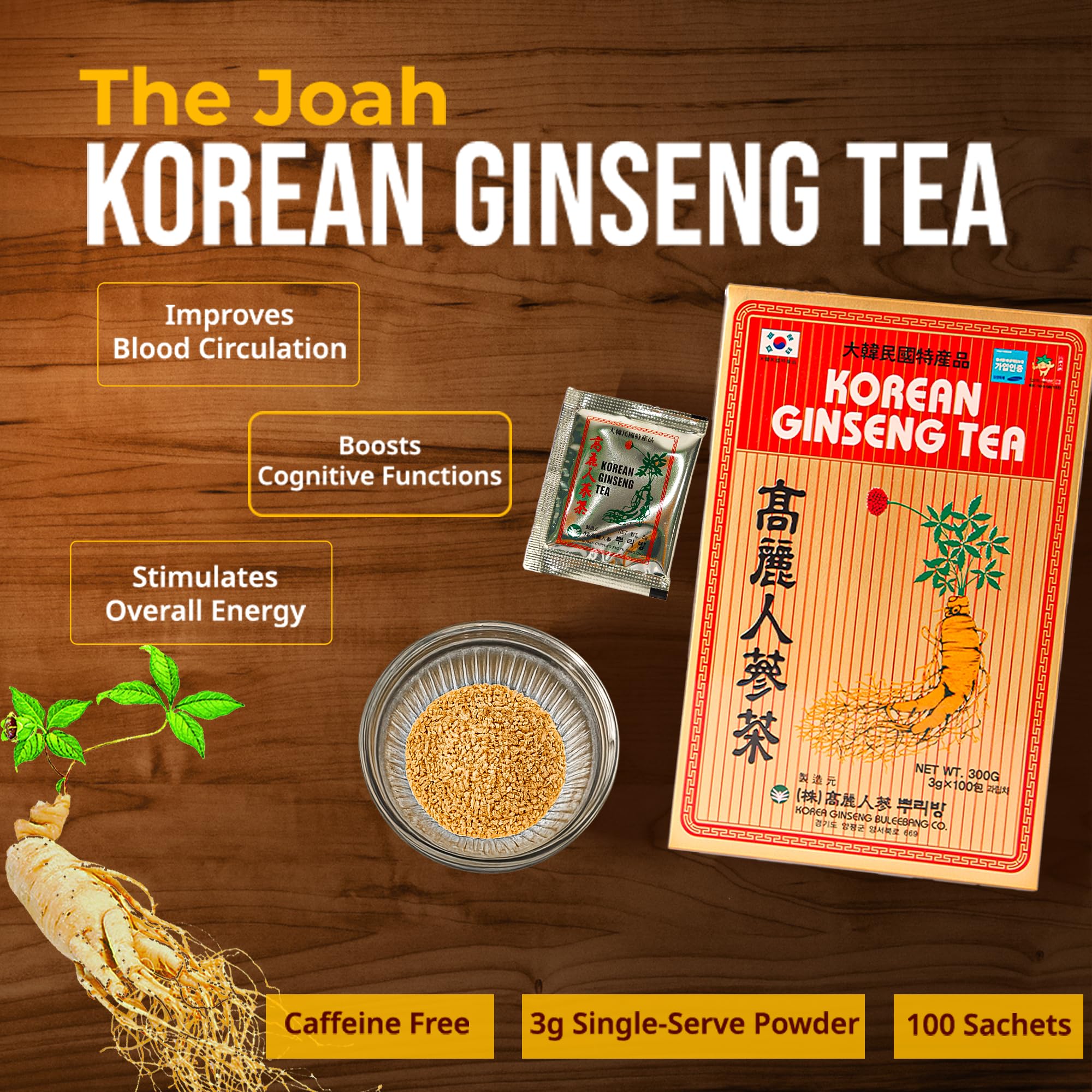 The Joah primer plano del polvo de ginseng mostrando textura y pureza