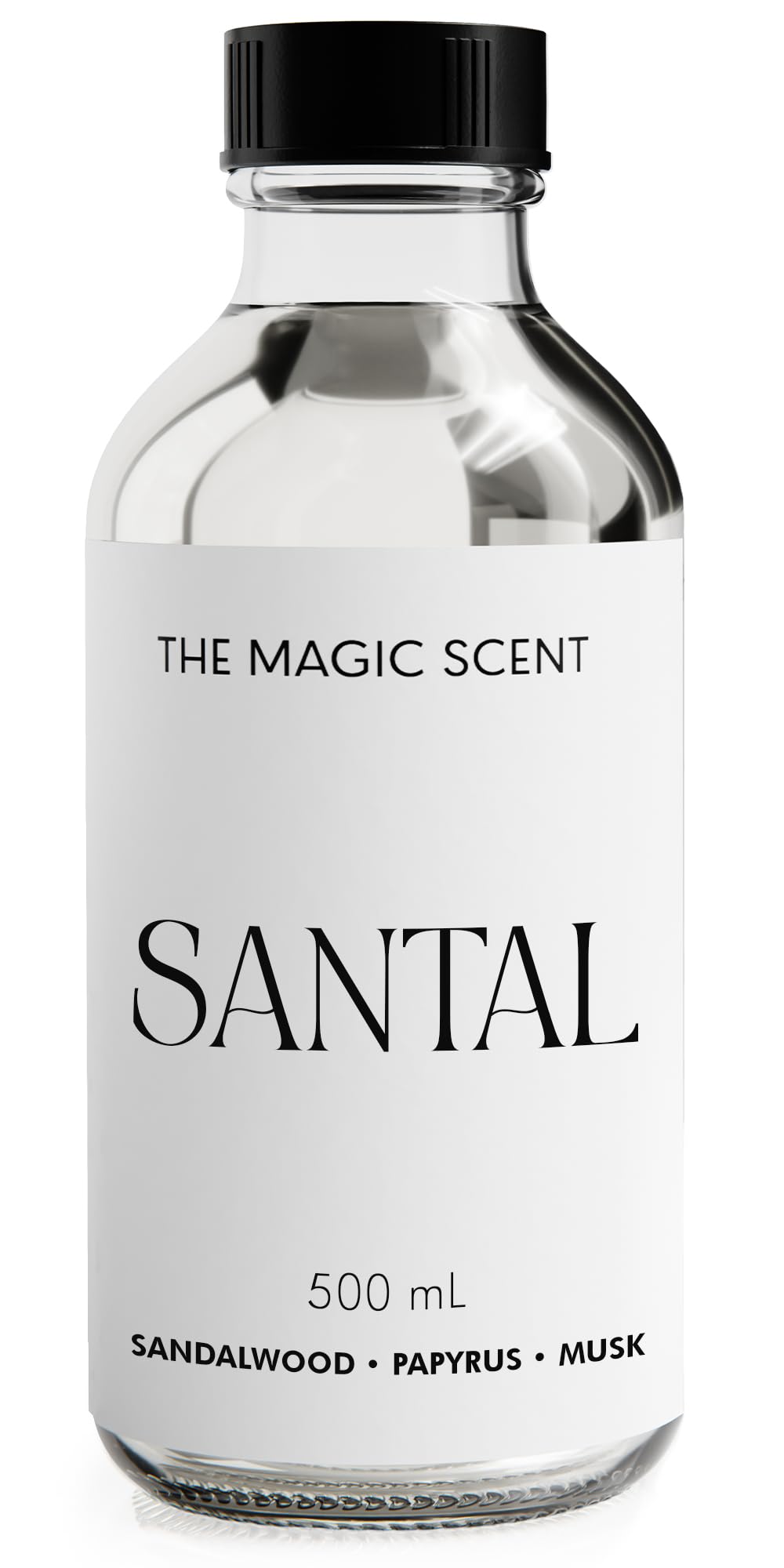 THE MAGIC SCENT frasco Santal frontal mostrando presentación elegante y beneficio aroma duradero