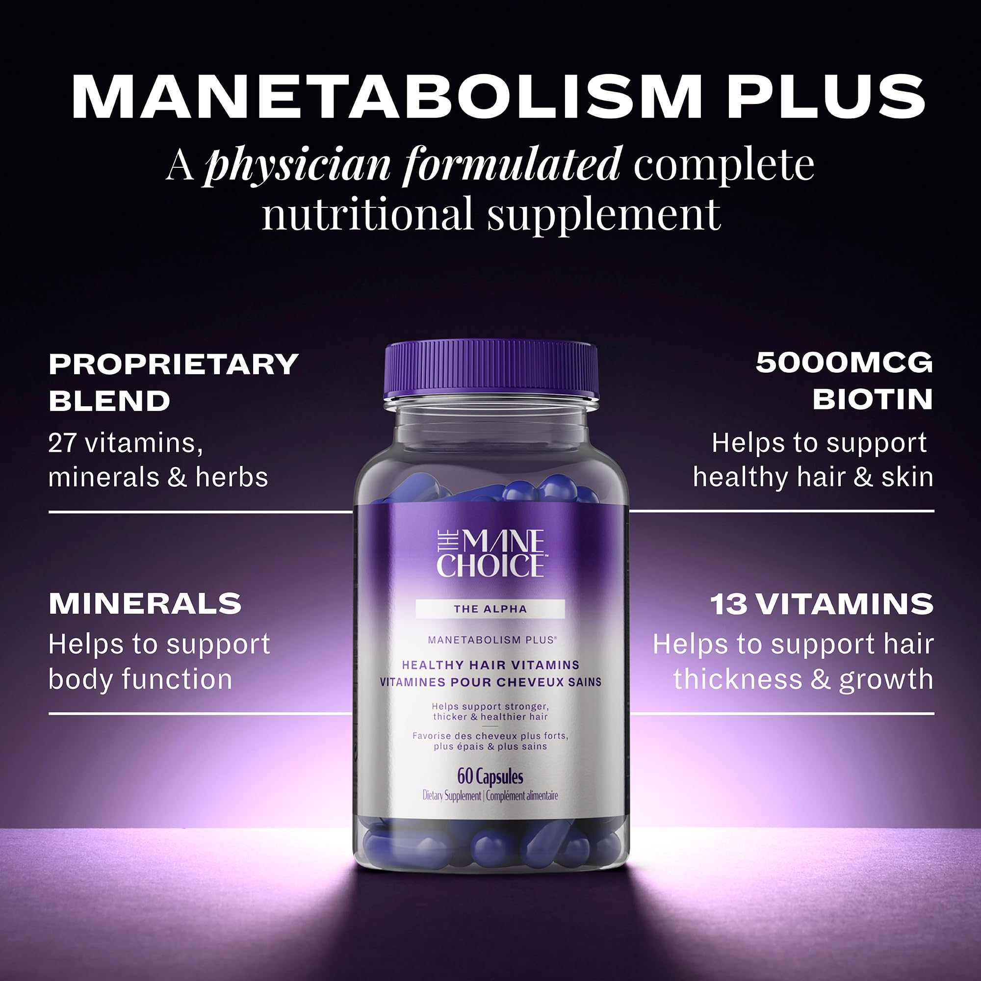 The Mane Choice etiqueta con ingredientes clave y información nutricional clara