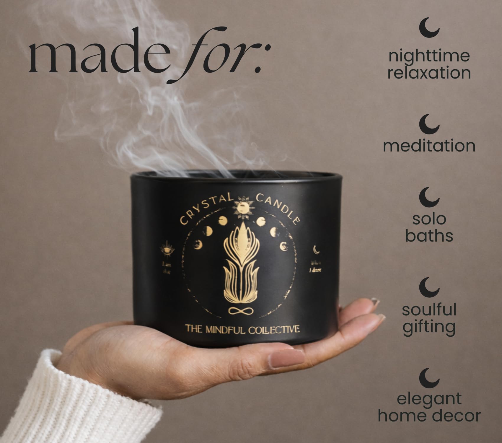 THE MINDFUL COLLECTIVE vela encendida mostrando crepitar, ambiente acogedor