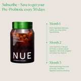 The Nue Co etiqueta con ingredientes clara y lista de beneficios
