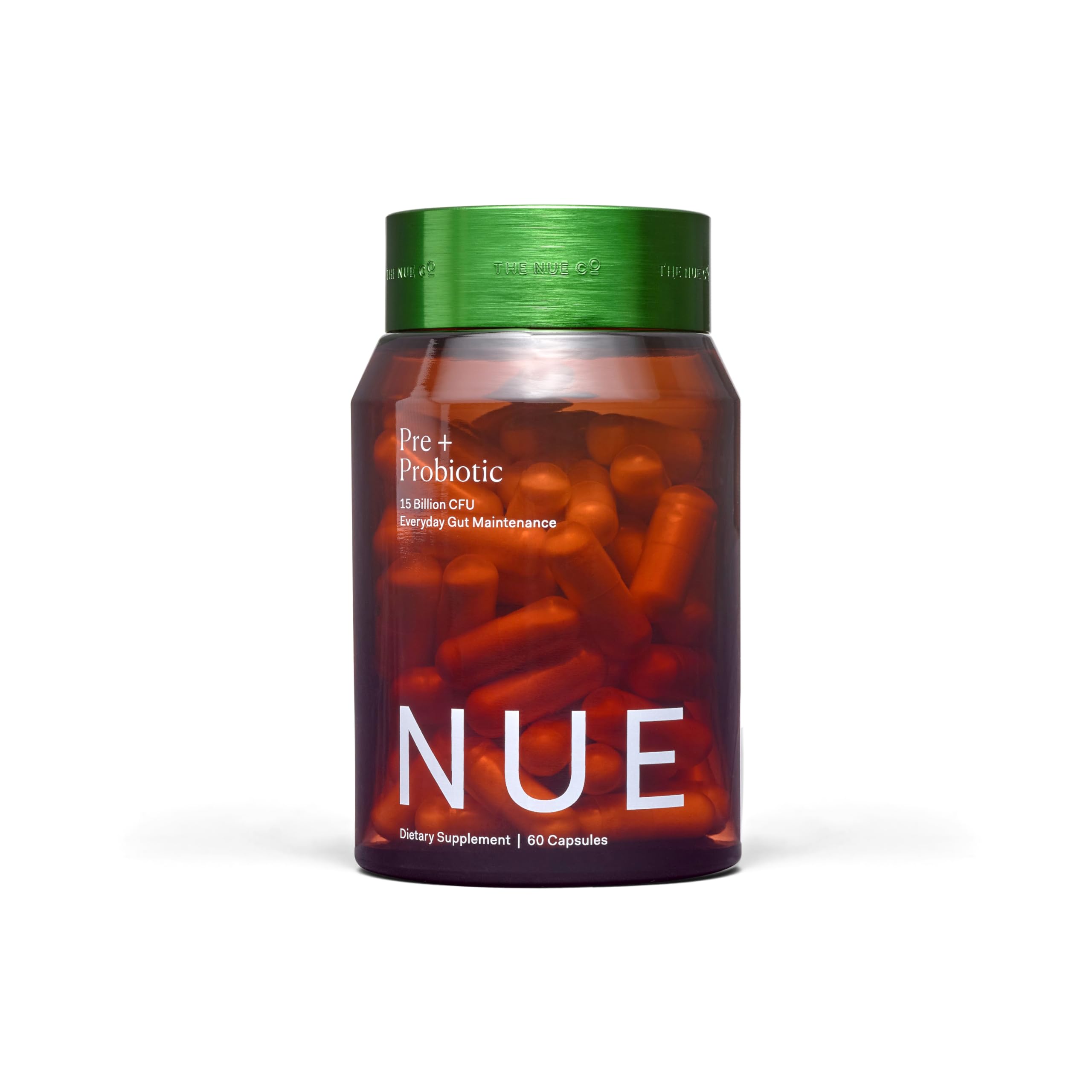 The Nue Co frente del envase mostrando diseño y ventaja de formulación estable