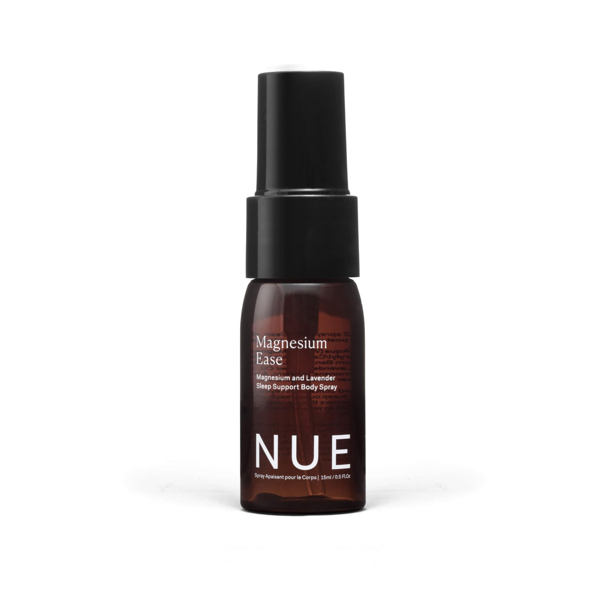 The Nue Co envase frontal de Magnesium Ease 15 ml mostrando presentación compacta y práctico uso