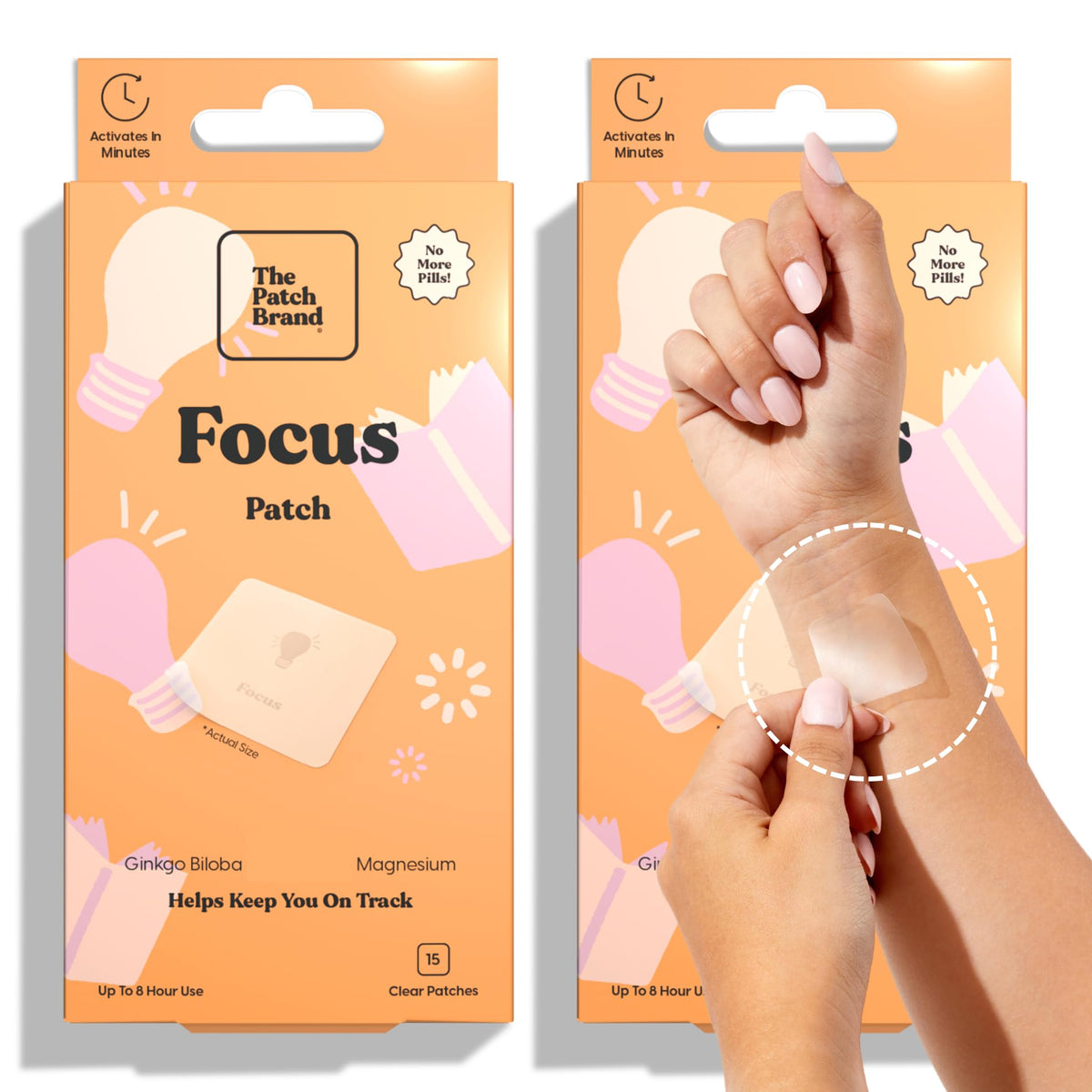 The Patch Brand empaque frontal muestra parche vegano y beneficio de uso diario