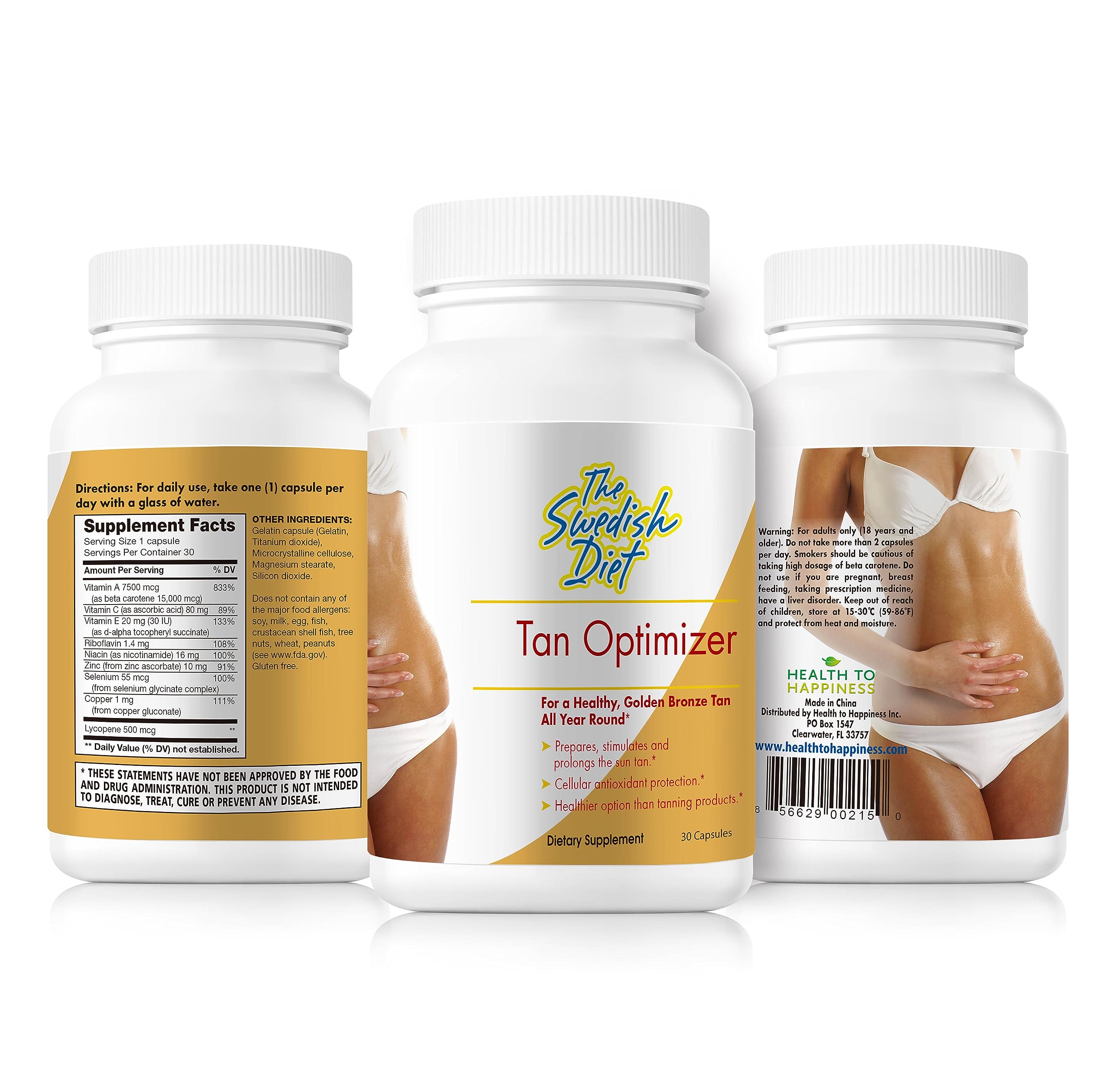 The Swedish Diet frasco Tan Optimizer frente mostrando etiqueta y beneficios