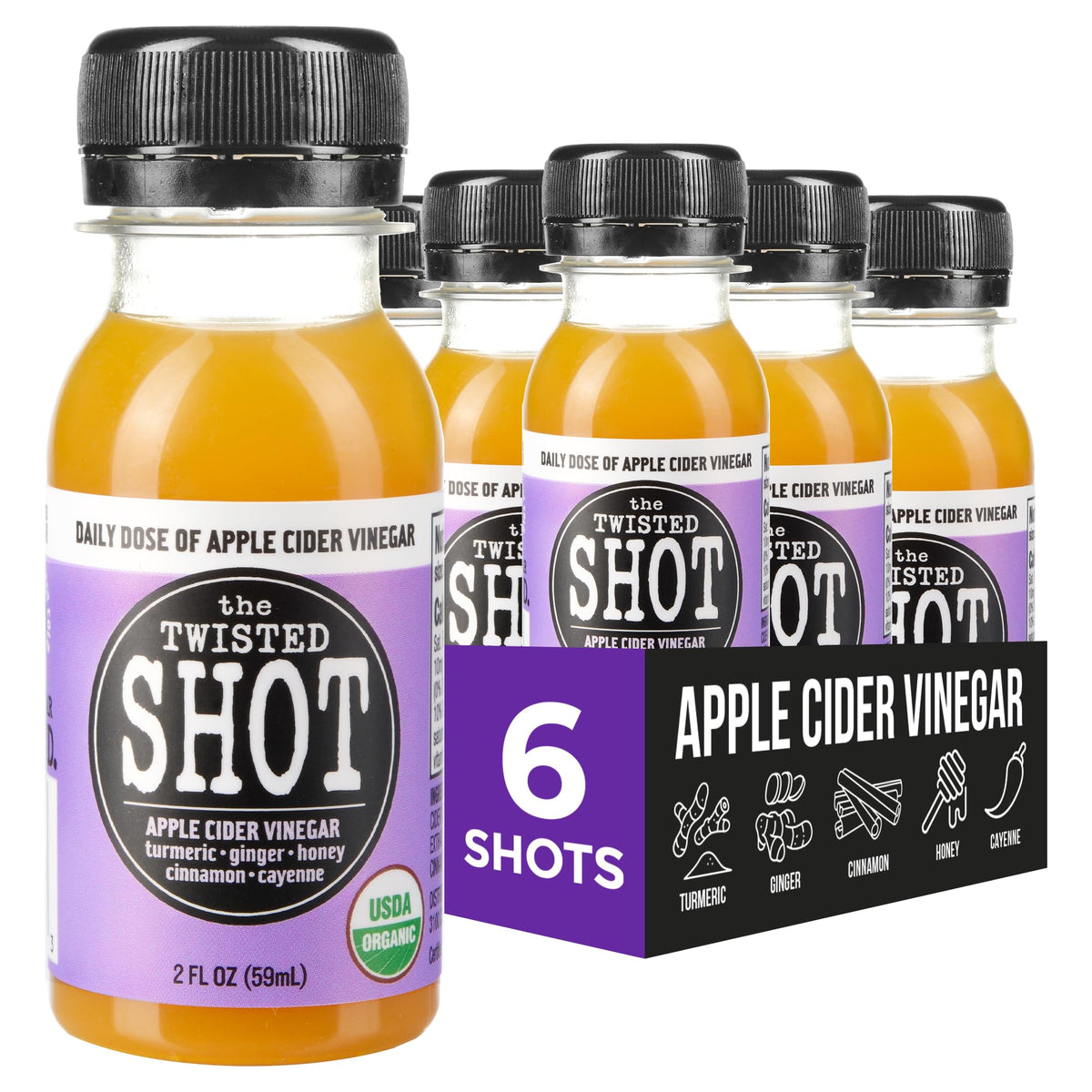The Twisted Shot vista frontal del pack mostrando seis botellas y conveniencia