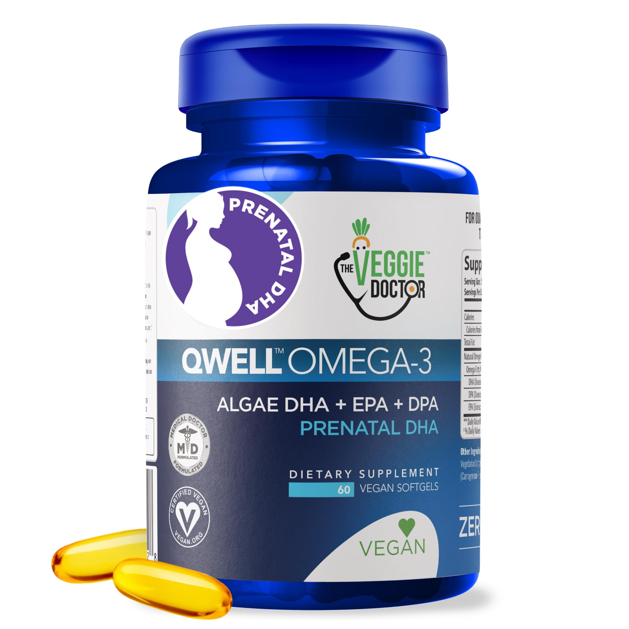 The Veggie Doctor envase frontal mostrando 60 cápsulas, alternativa vegana y sostenible