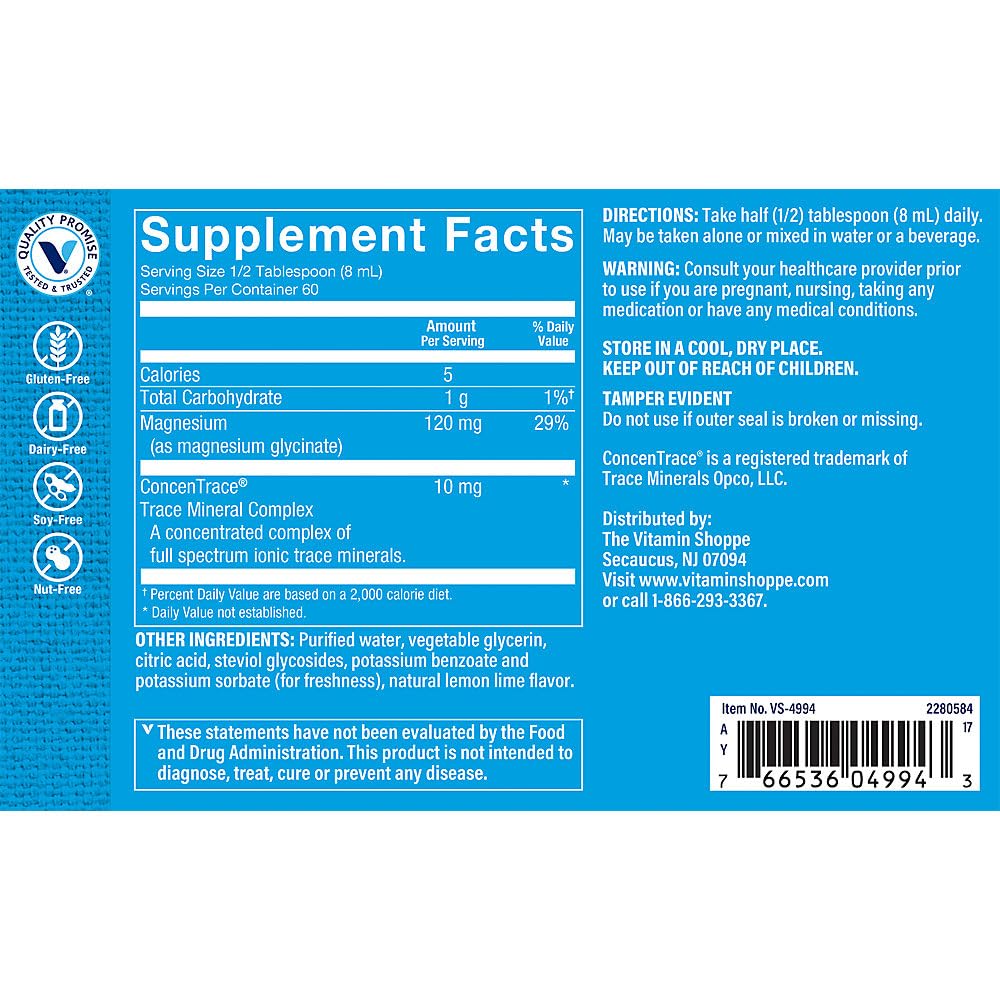 The Vitamin Shoppe textura del líquido de magnesio glicinato, absorción suave y sin molestias